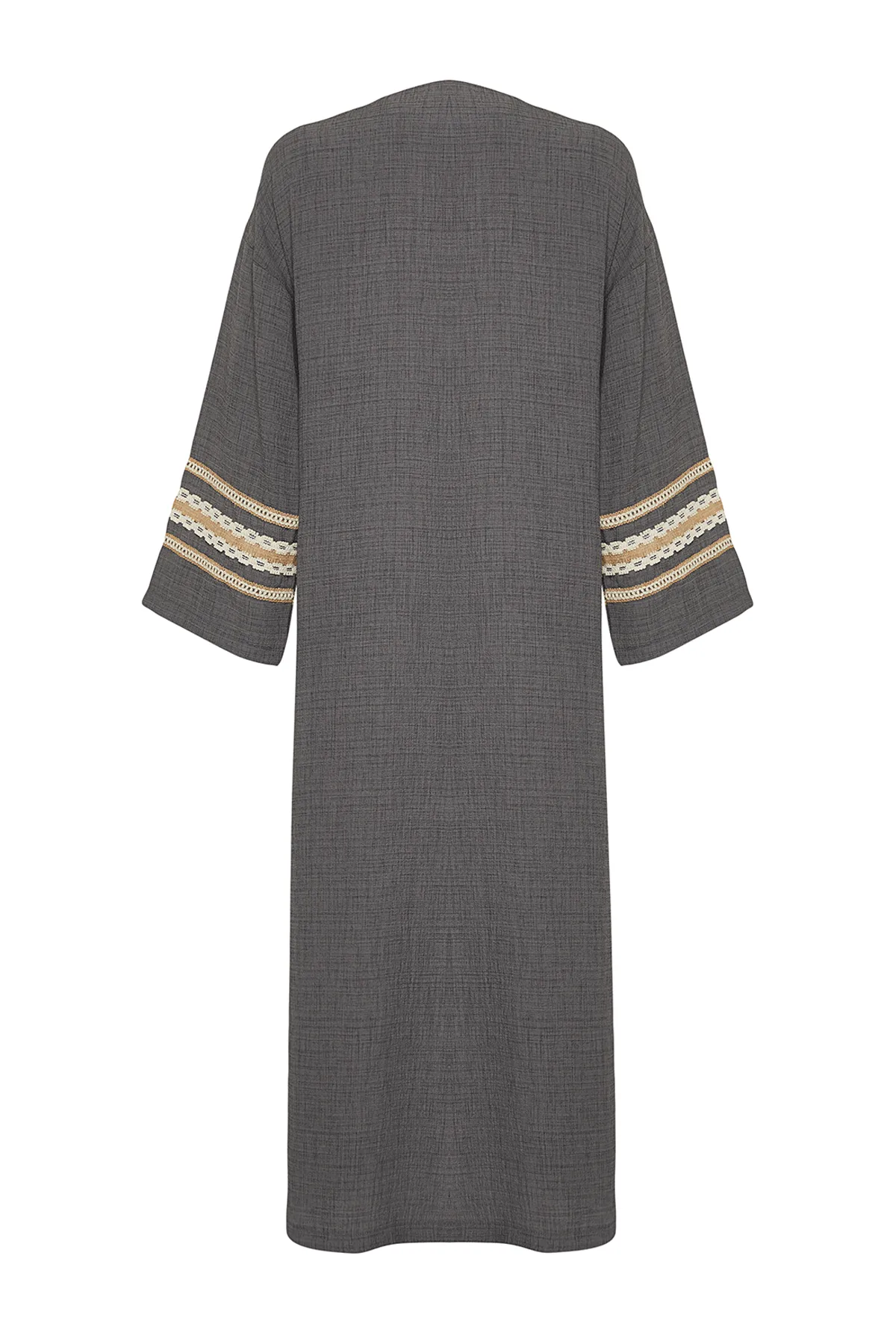 Trendyol Modest  Anthrazitfarbener, lang gewebter Kimono & Kaftan & Abaya mit Brode-Details TCTSS24KF00006