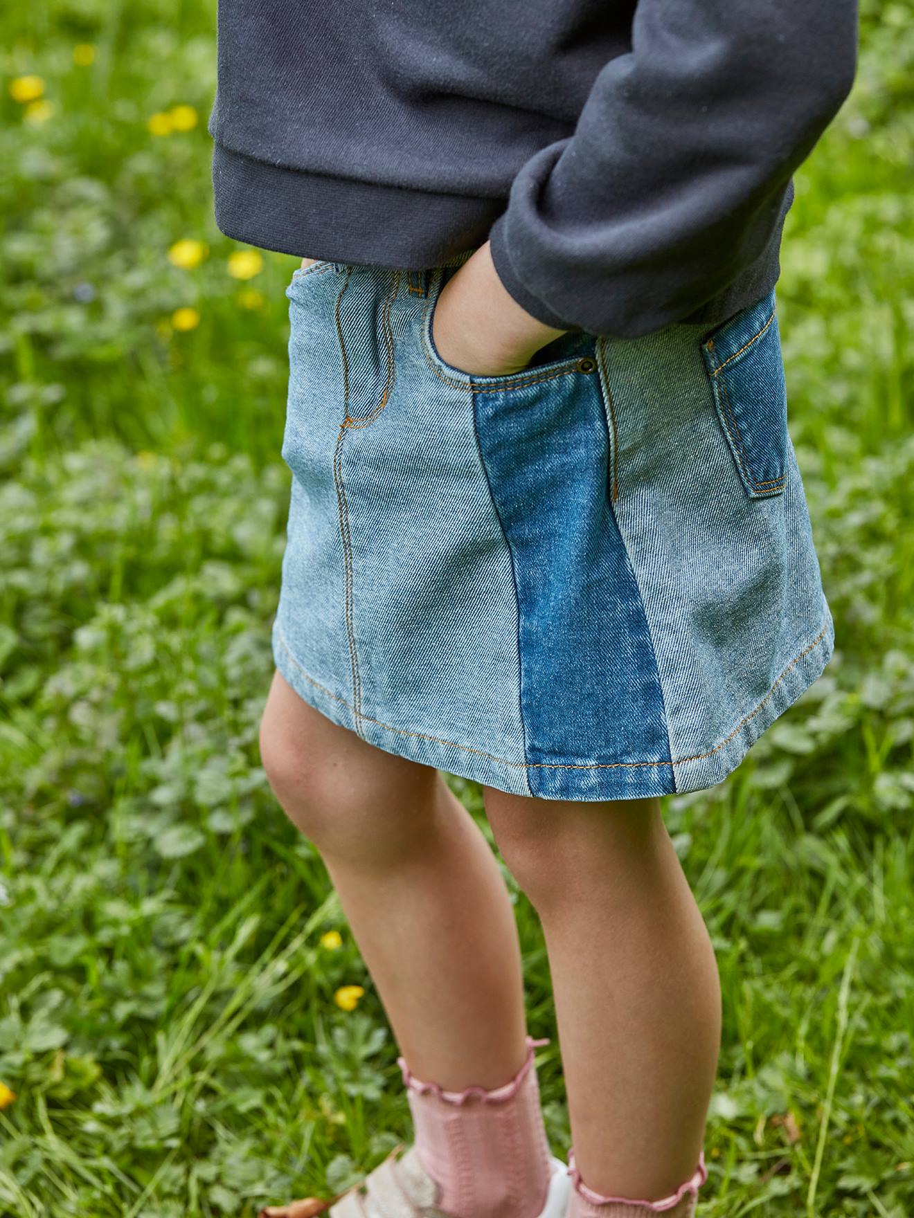 Jupe en jean effet patchwork fille stone