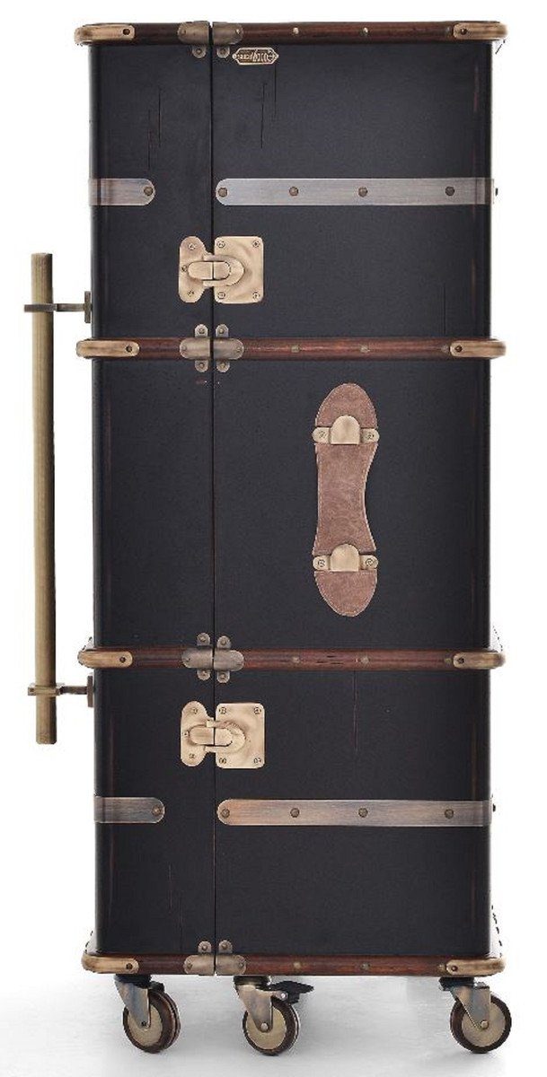 Casa Padrino Barschrank Casa Padrino Luxus Barschrank mit Rollen Antik Schwarz 59 x 51 x H. 120 cm - Kofferschrank im Retro Look - Retro Stil Weinschrank - Bar Möbel - Luxus Möbel