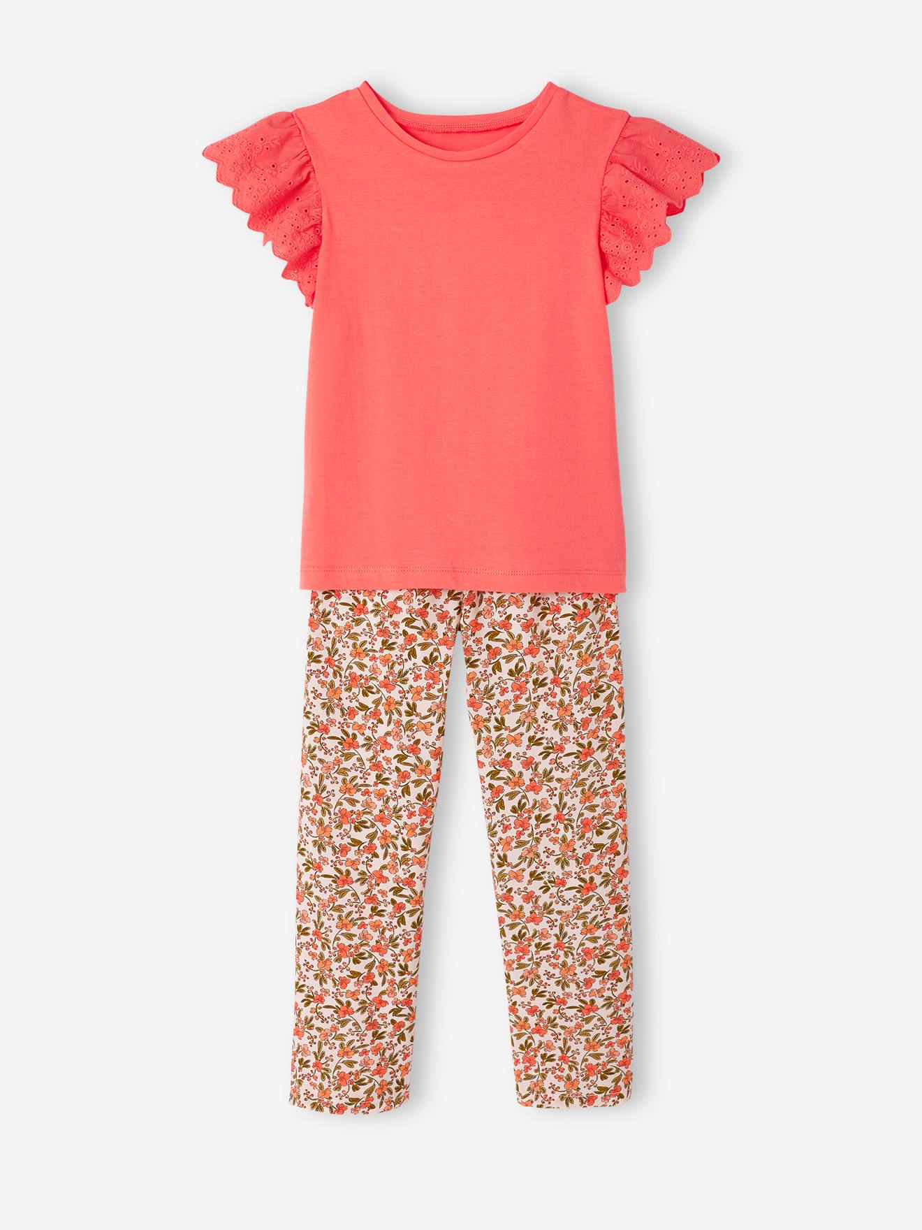 Ensemble T-shirt noué et pantalon fluide imprimé fille jaune d'or