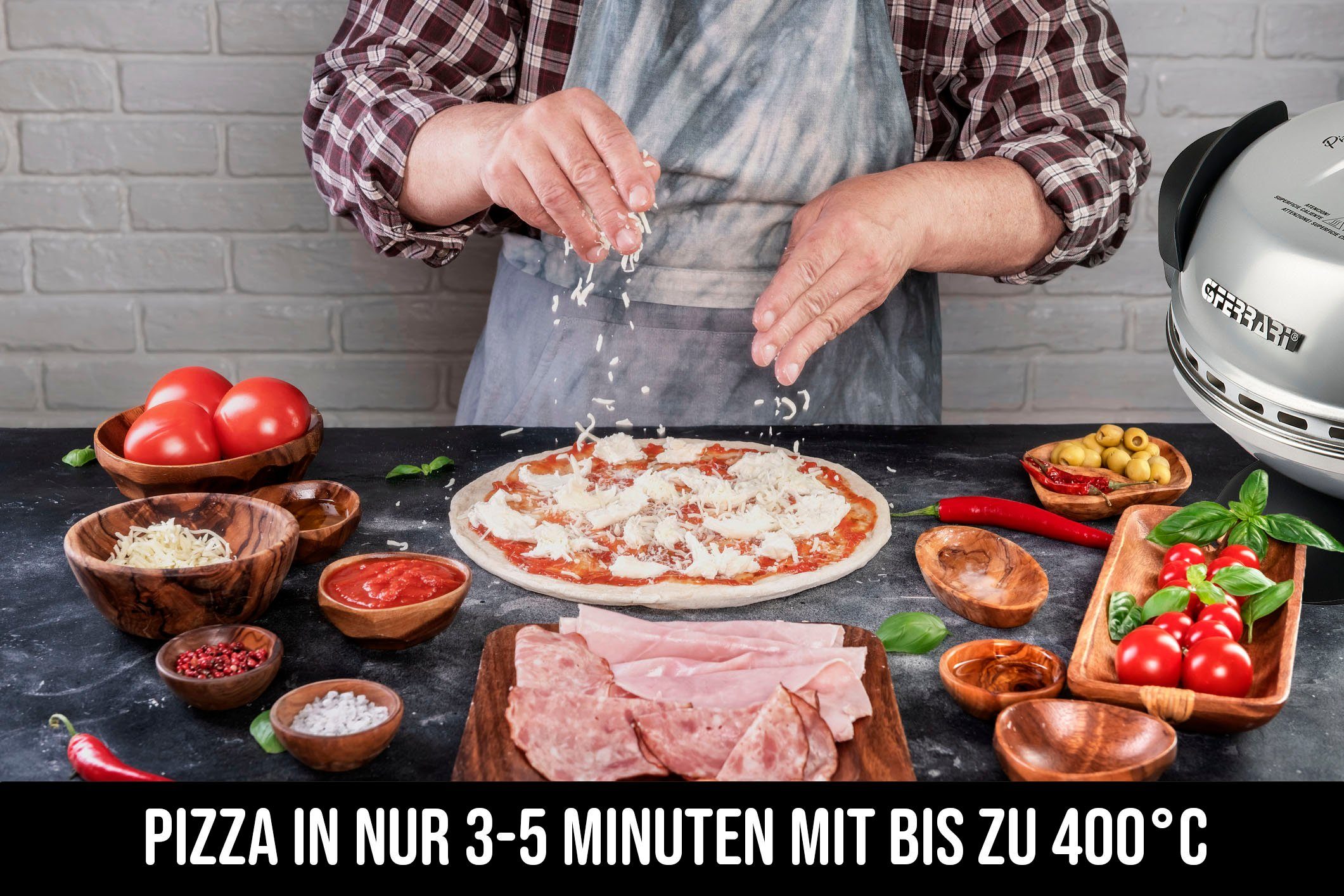 G3Ferrari Pizzaofen Delizia G1000606 silber, bis 400 Grad mit feuerfestem Naturstein