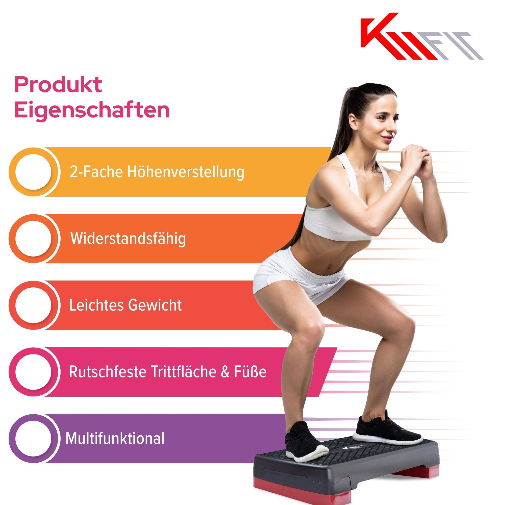 KM - Fit Stepper Fitness Stepper Steppbrett Aerobic Stepper Step-Bench Home-Stepper (mit Anti-Rutsch-Matte), 2-Höhen