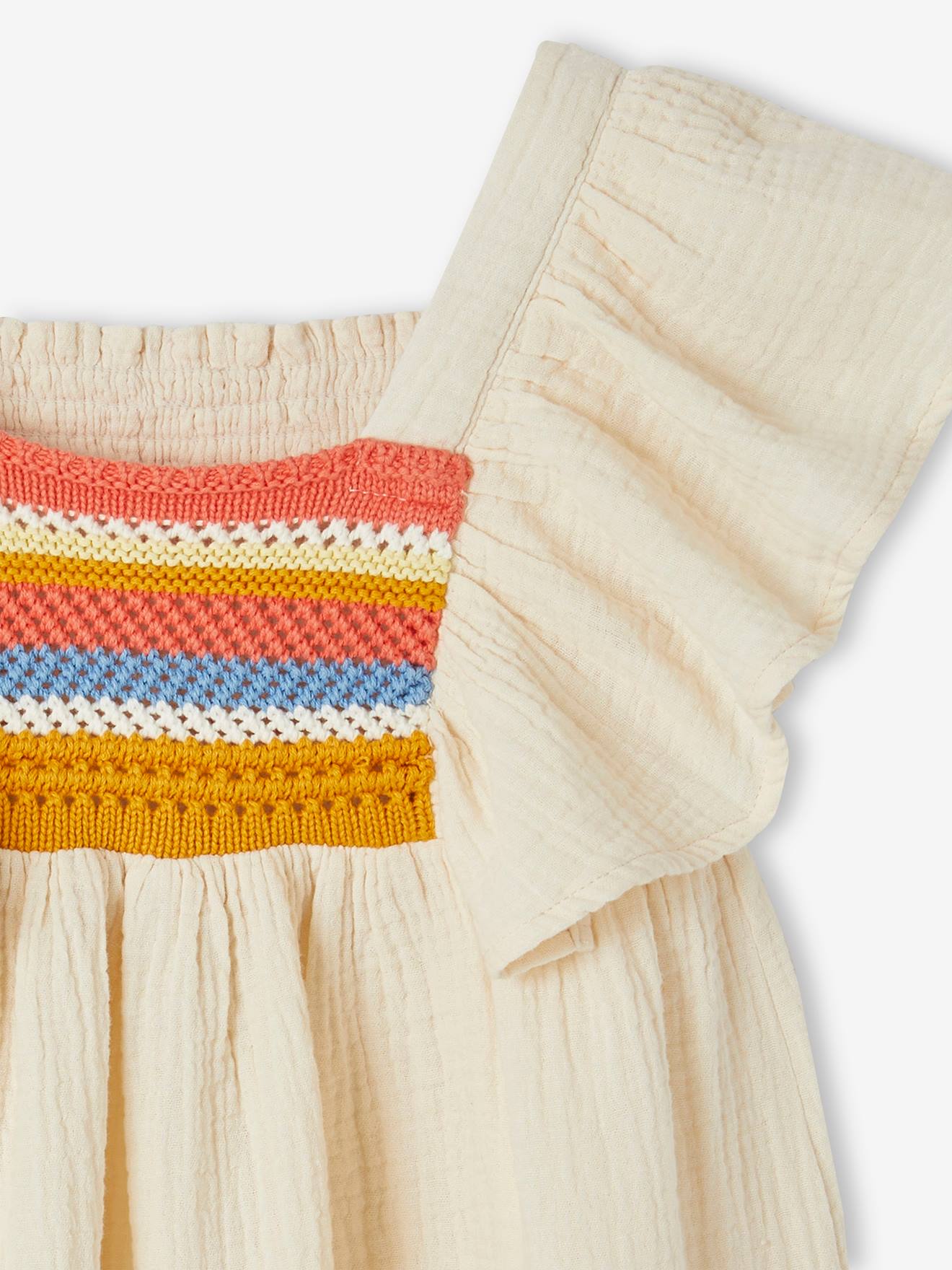 Vertbaudet Mädchen Kleid mit Häkeleinsatz Oeko-Tex - wollweiß