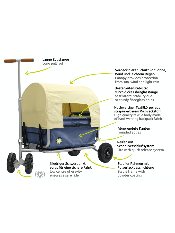 Beachtrekker Beachtrekker LiFe faltbarer Bollerwagen (Blau)   Bremse   Sonnenverdeck günstig kaufen onesize