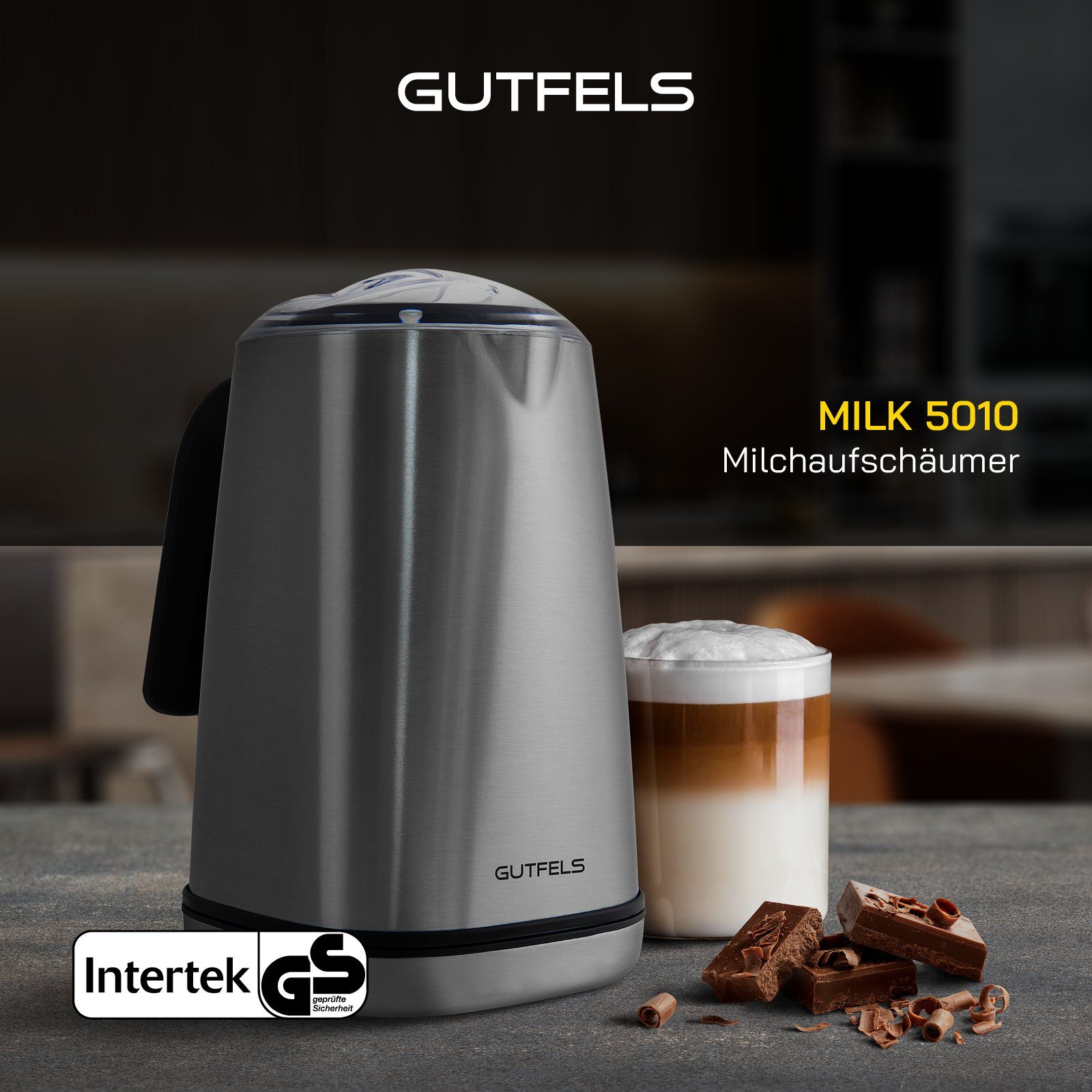 Gutfels Milchaufschäumer MILK 5010, 500,00 W, Hochwertiges Edelstahldesign, 350 ml Kapazität, Testsieger