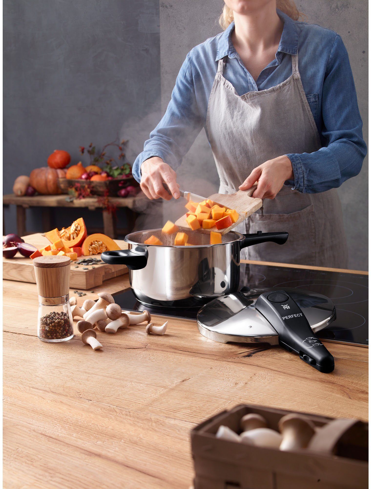 WMF Schnellkochtopf Perfect RDS, Cromargan® Edelstahl Rostfrei 18/10, Dampfkochtopf mit abnehmbarem Deckelgriff, Induktion