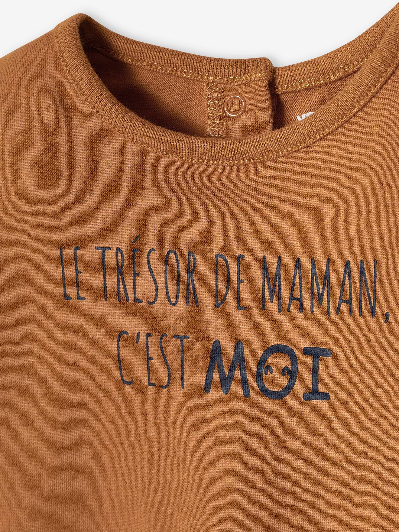 T-shirt à message bébé manches longues caramel