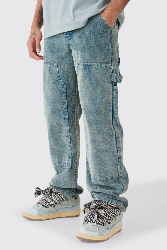 Lockere Cord-Hose mit Acid-Waschung in Dunkelblau