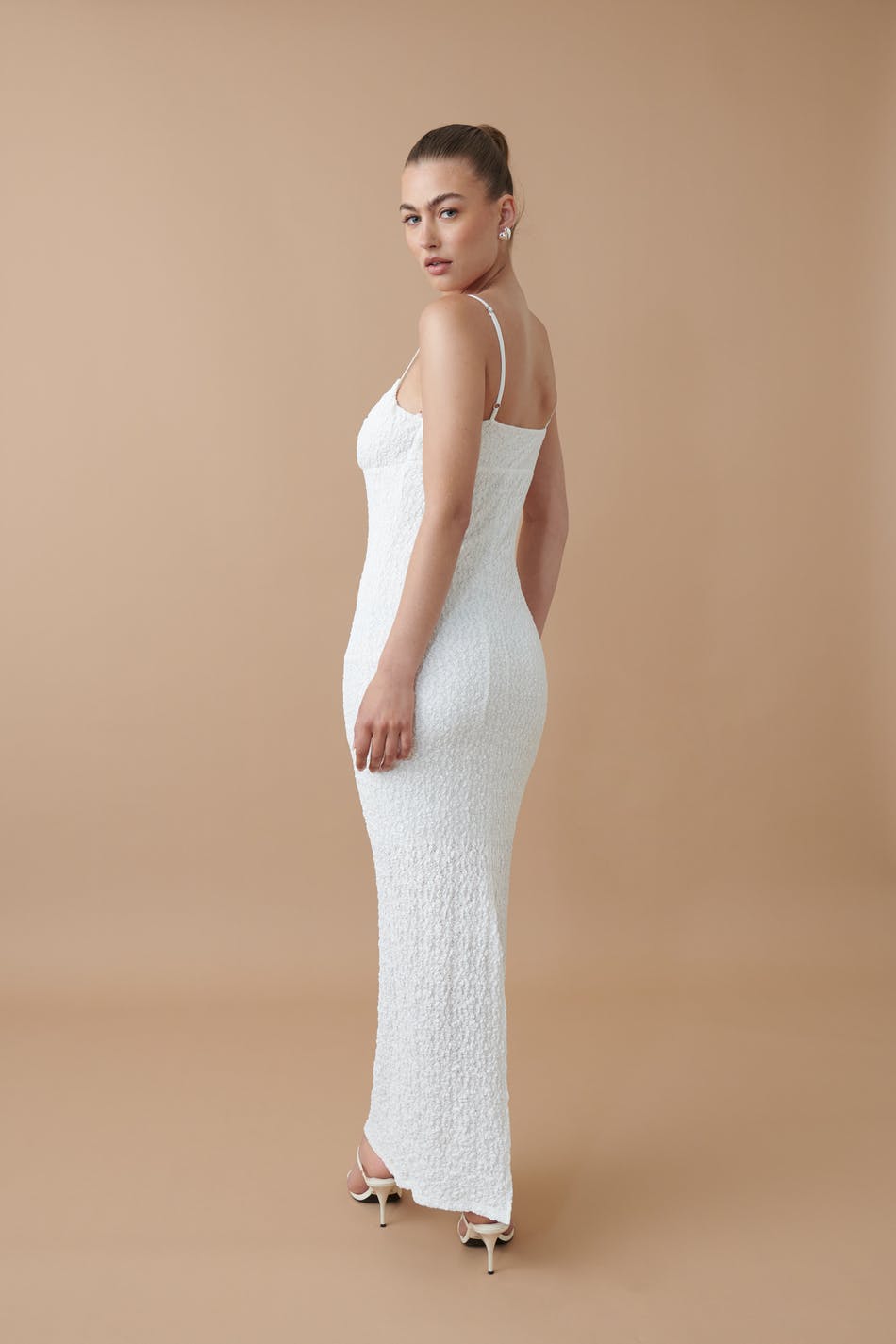 Gathered bust lace strap dress