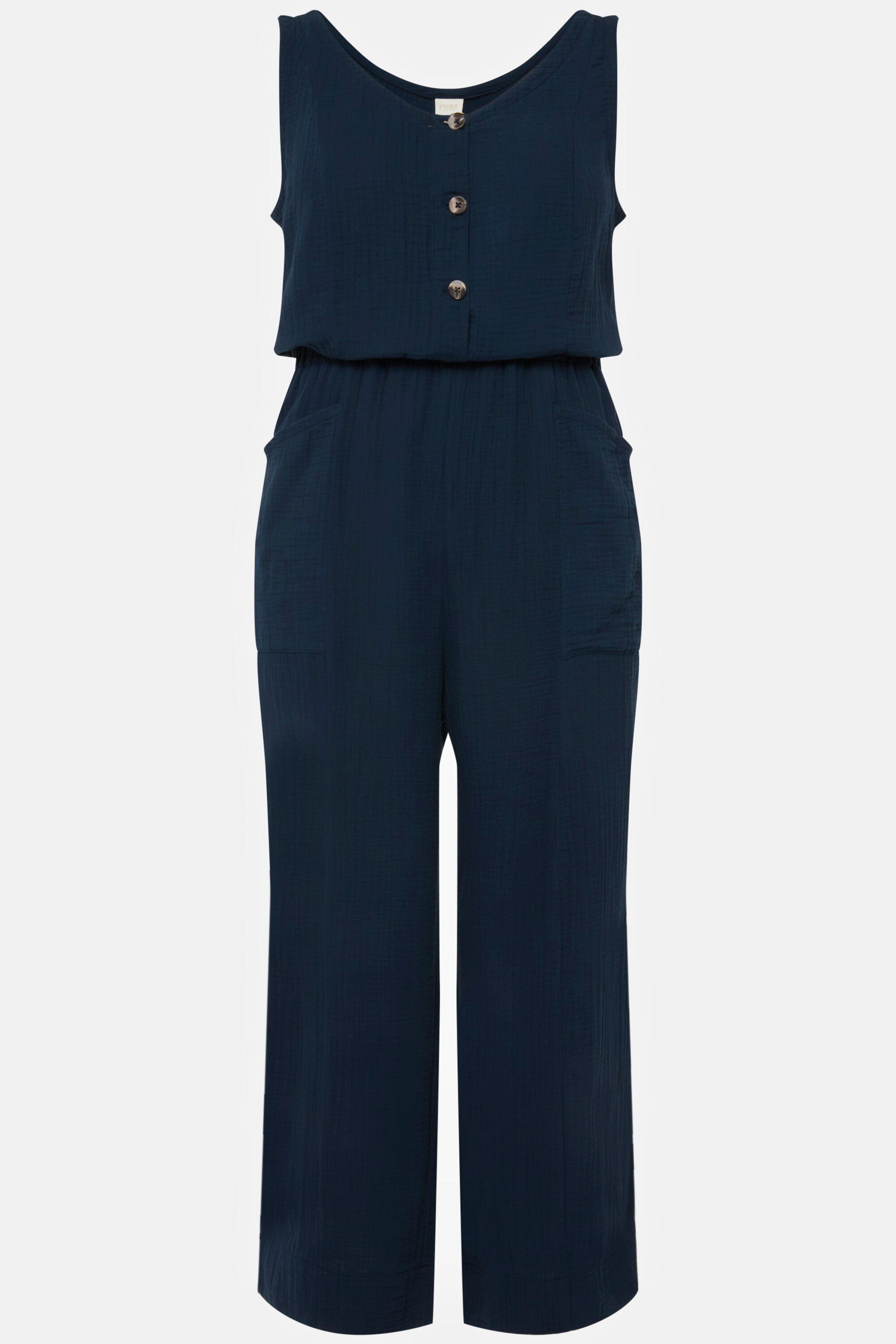 Ulla Popken Funktionshose Jumpsuit 7/8-Länge Musselin V-Ausschnitt ärmellos