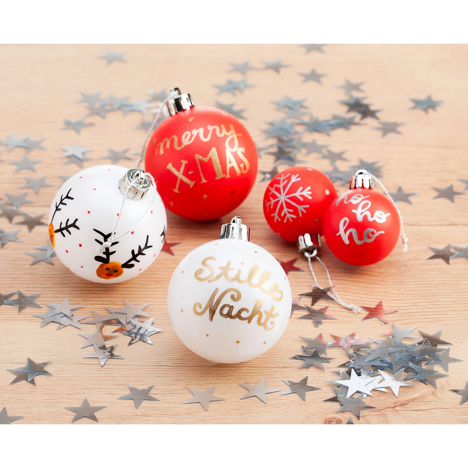 Weihnachtskugeln, weiß, 4 cm und 6 cm Ø, 12 Stück