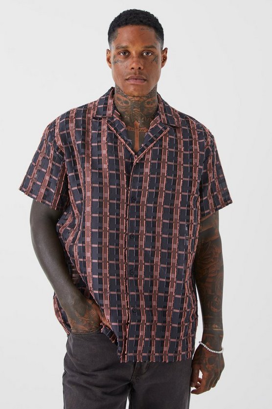 Kurzärmliges transparentes Oversize Velour-Karohemd