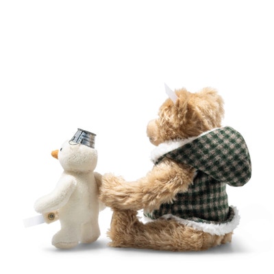 Teddybär mit Schneemann, 23 cm, beige