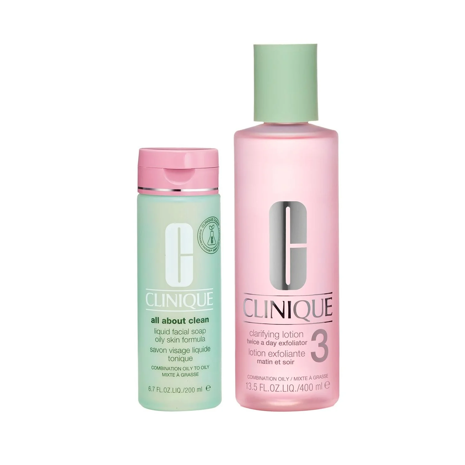 Sistema de loción clarificante trifásica 3: kit de limpieza, jabón limpiador facial y exfoliante facial.