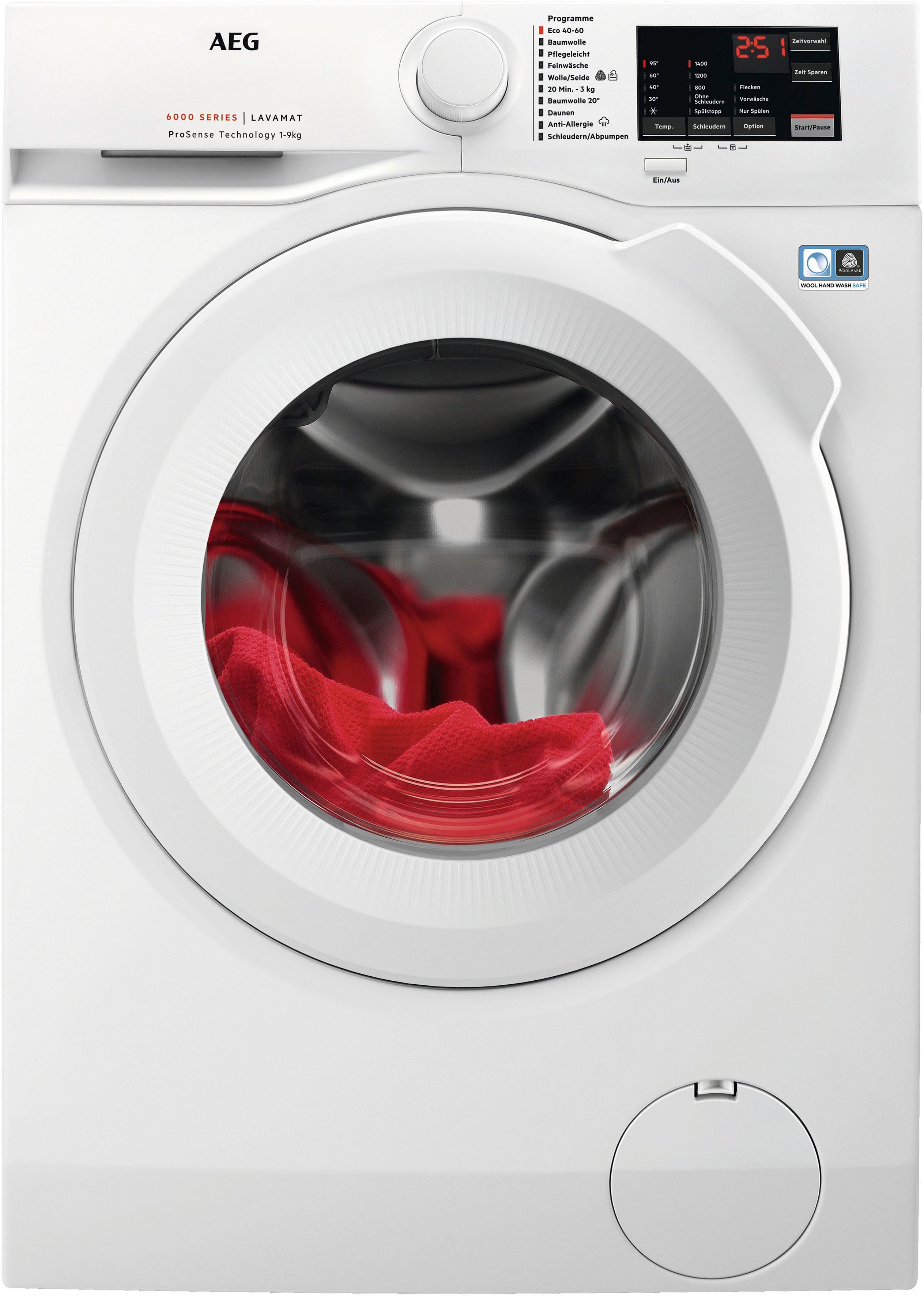 AEG Waschmaschine L6FBA50490, 9 kg, 1400 U/min, Hygiene-/ Anti-Allergie Programm mit Dampf