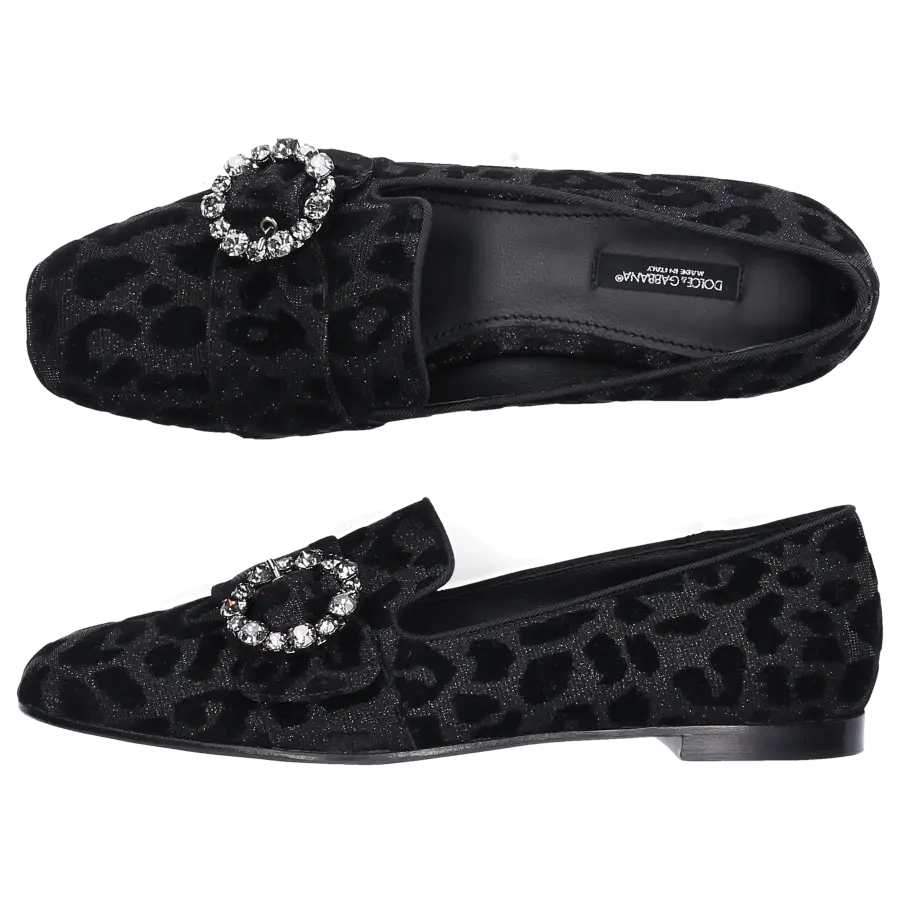 Dolce & Gabbana - Ballerinas JACKIE Kalbsleder Strassbrosche schwarz - schwarz
