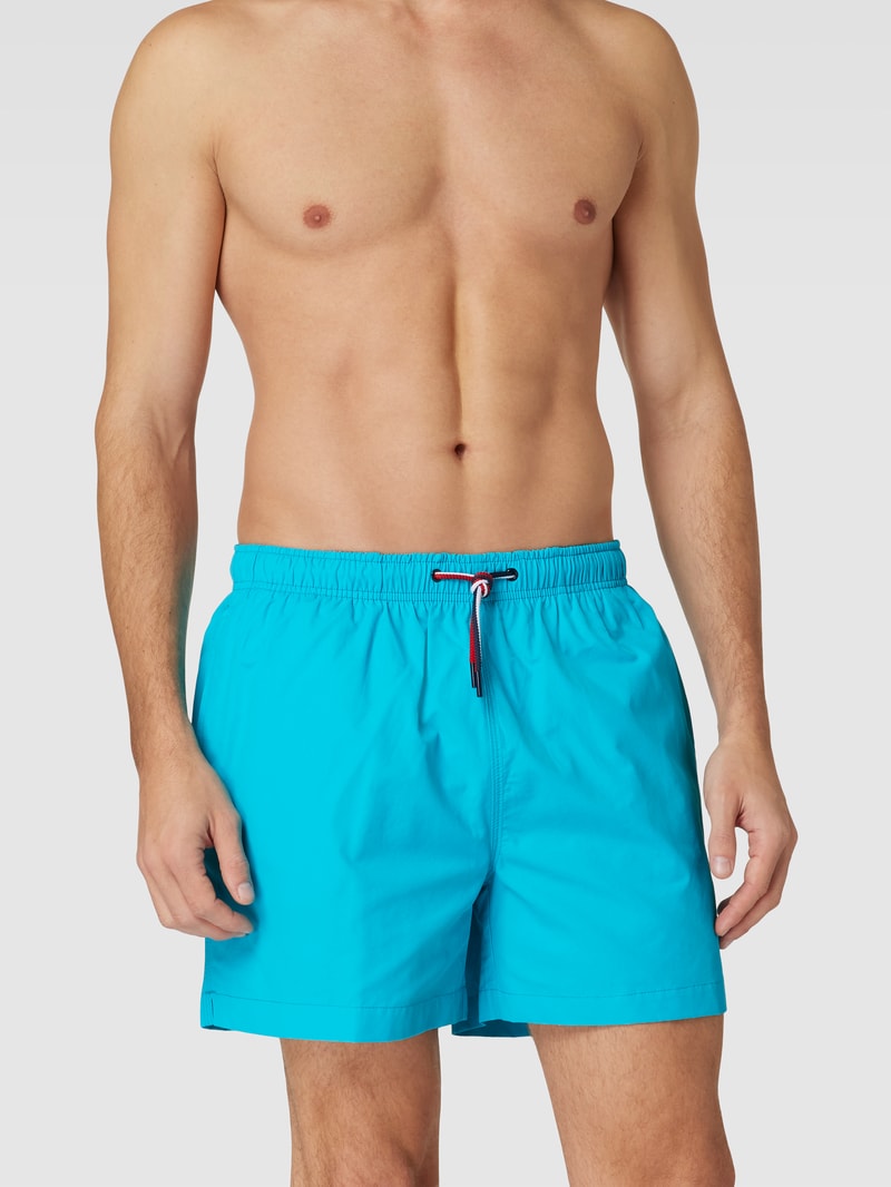 Badehose mit Label-Stitching Modell 'Gregory' in türkis