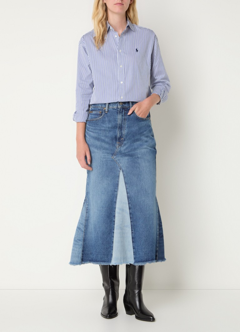 Fustă midi din denim Ralph Lauren cu buzunare laterale
