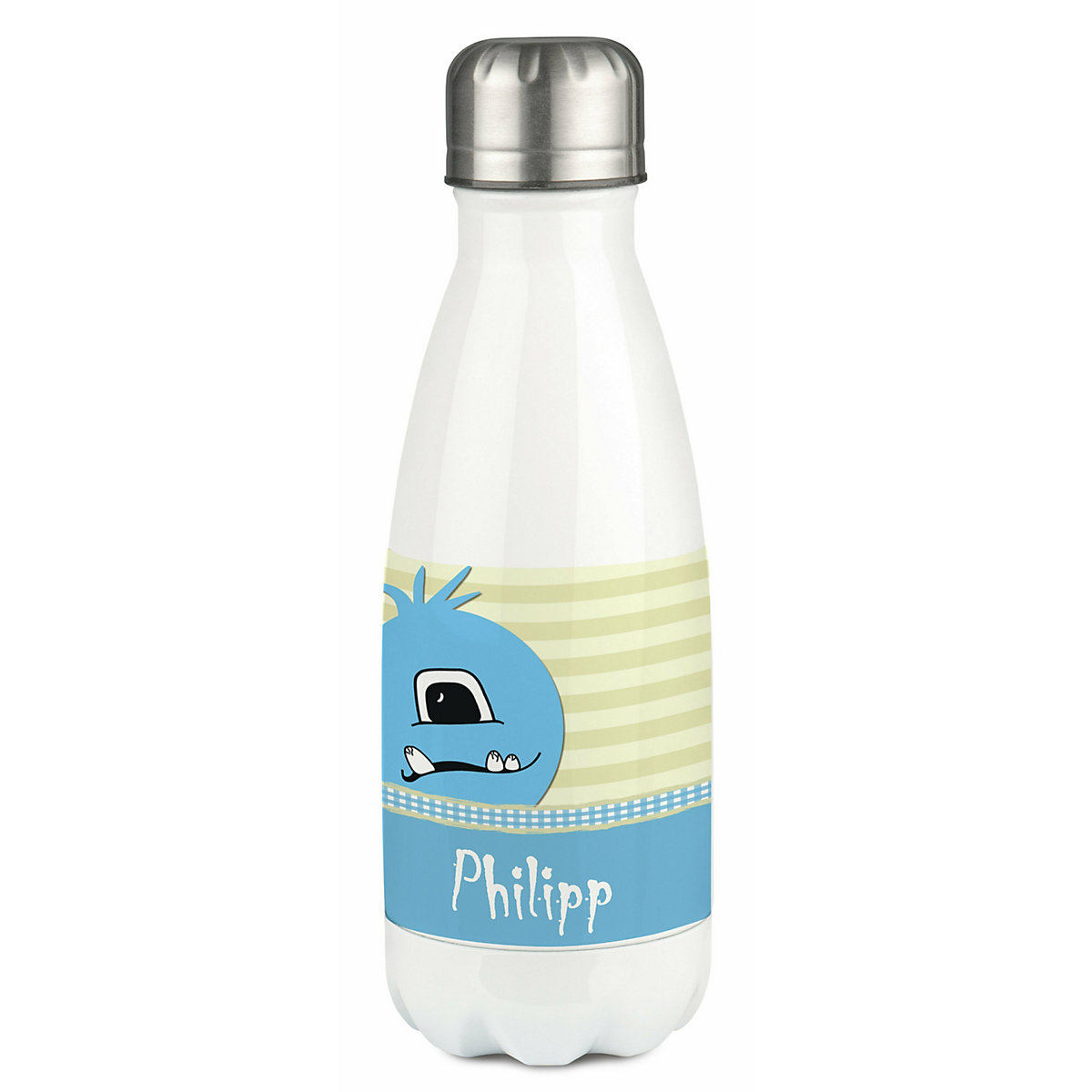 Edelstahl Kinder Thermoflasche / Trinkflasche bunt Monster Karo Farbe hellblau Spülmaschinenfest, Auslaufsicher, Bruchfest, Doppelwandig, Für Heißgetränke geeignet, Mit Deckel, Isoliert