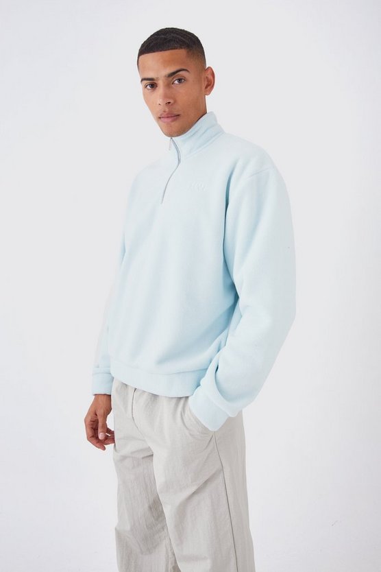 Kastiges Oversize Microfleece Man Sweatshirt mit 1/4 Reißverschluss
