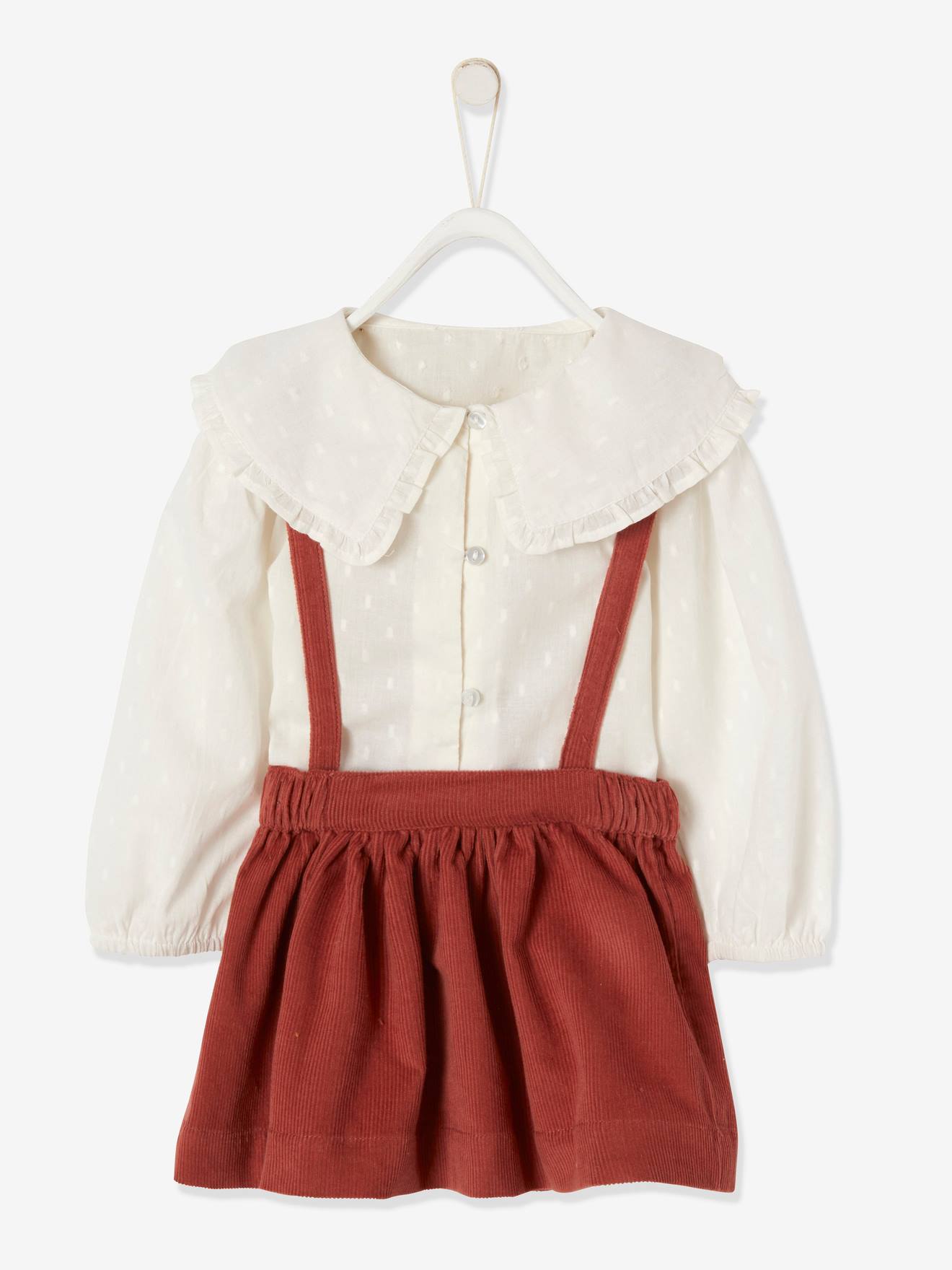 Ensemble blouse en plumetis et jupe en velours bébé ivoire