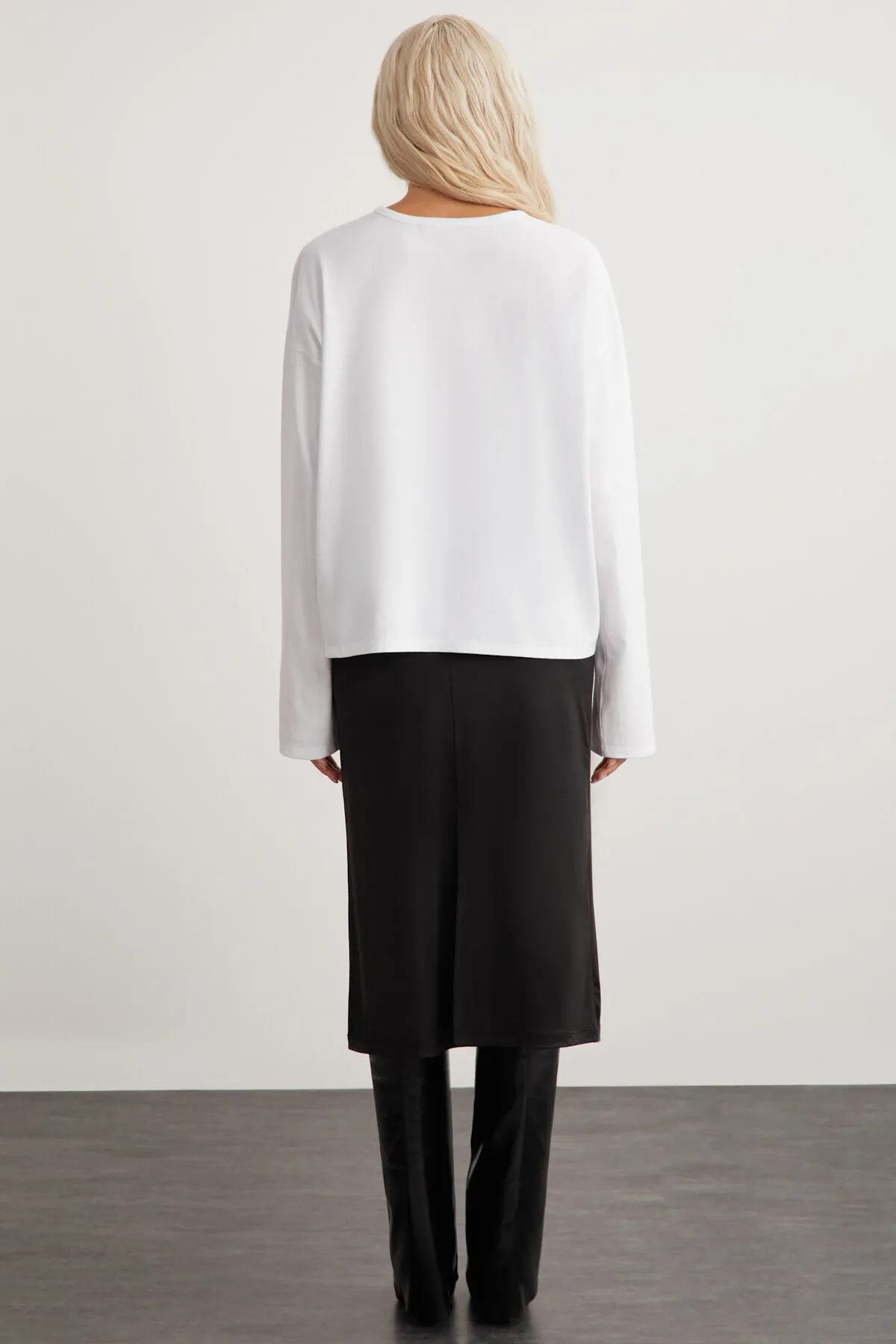 GRIMELANGE  Basıl Damen-T-Shirt aus 100 % Baumwolle, Rundhalsausschnitt, Oversize-Passform, langärmlig, weiß