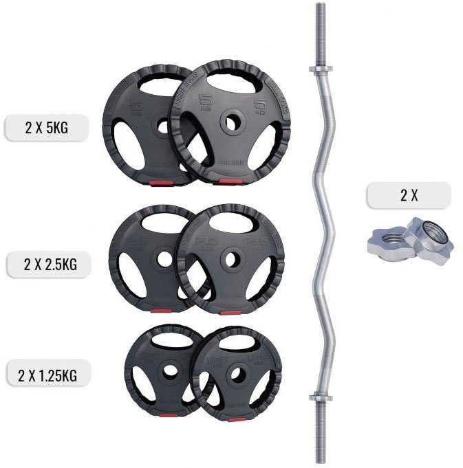 GORILLA SPORTS Hantel-Set 25 kg Curlstange Hantelscheiben Kunststoff Sternverschlüsse