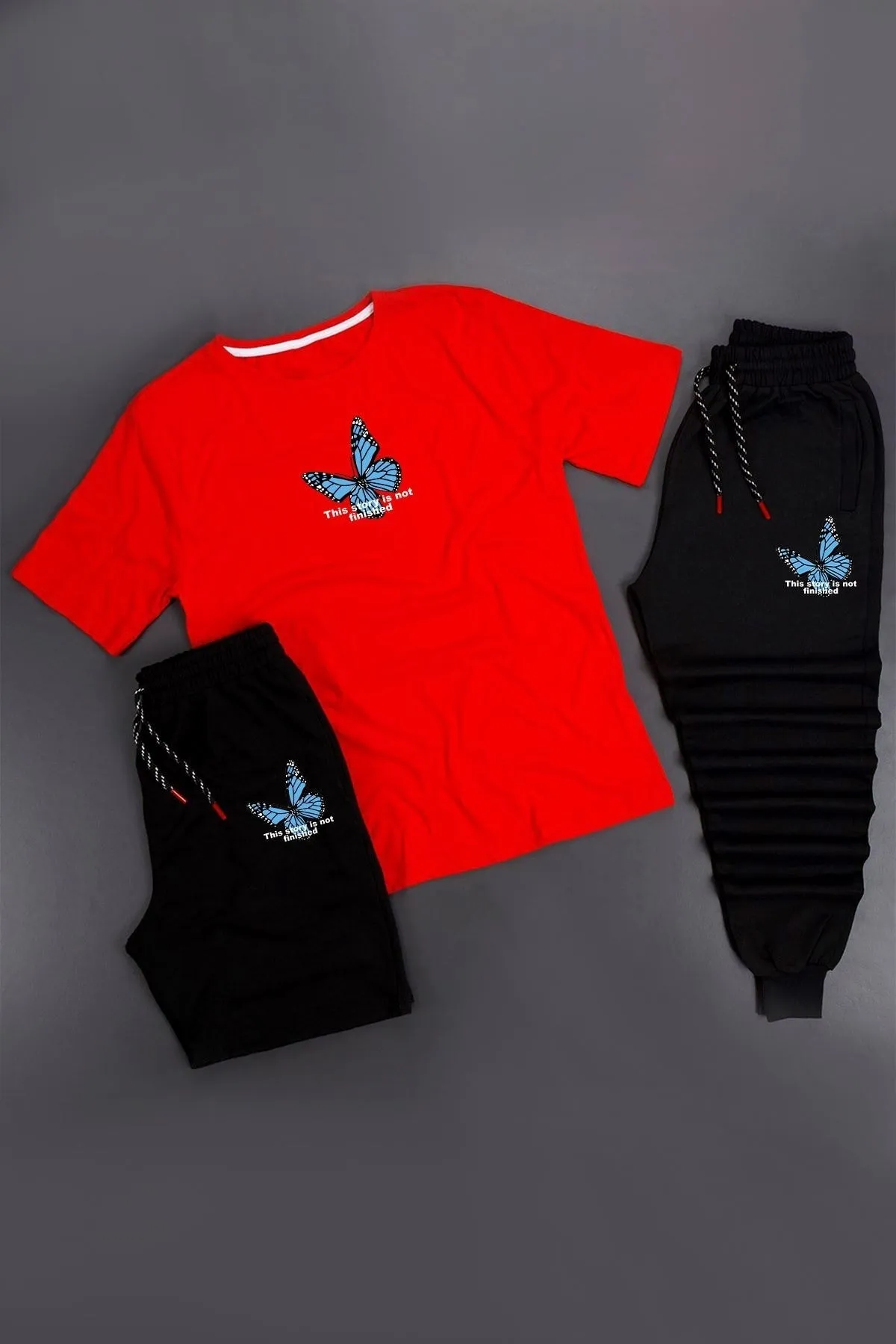 trendypassion  3-teilige Unisex-Trainingsanzug-Set-Kombination mit Schmetterlingsdruck
