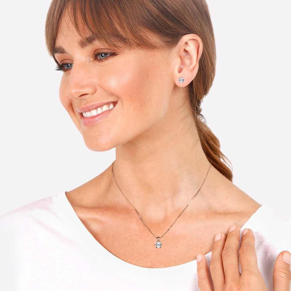 Elli Elli Ensemble de Bijoux Femmes Classique Solitaire Pendentif Set Clous d'oreilles Bijoux