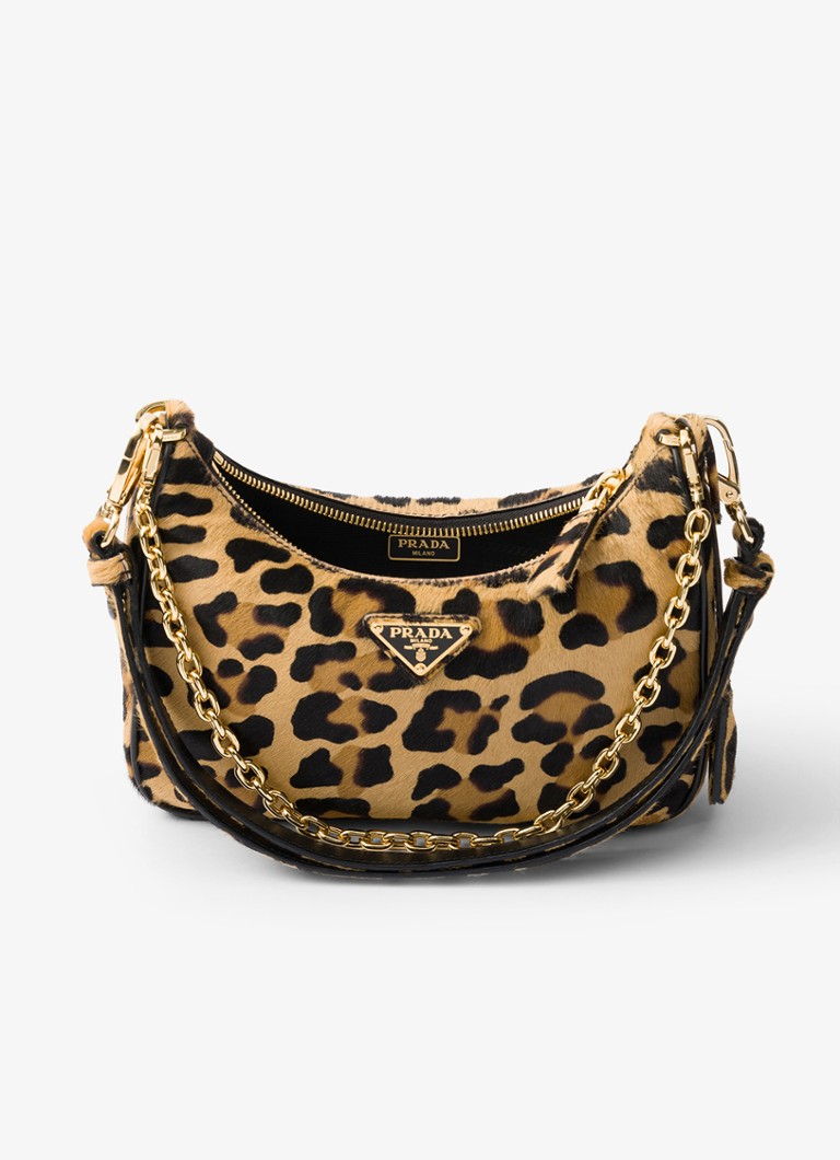 Prada Re-Edition leather shoulder bag with leopard print