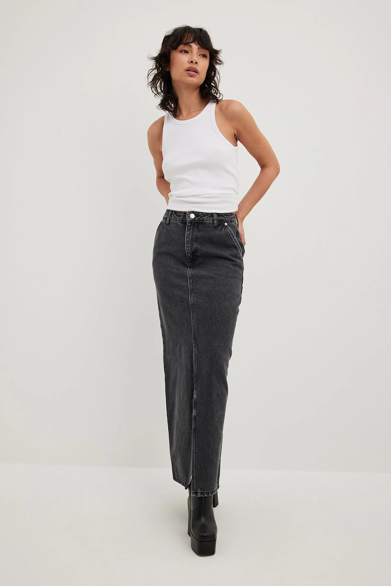 Jeans-Maxirock mit Schlitzdetail