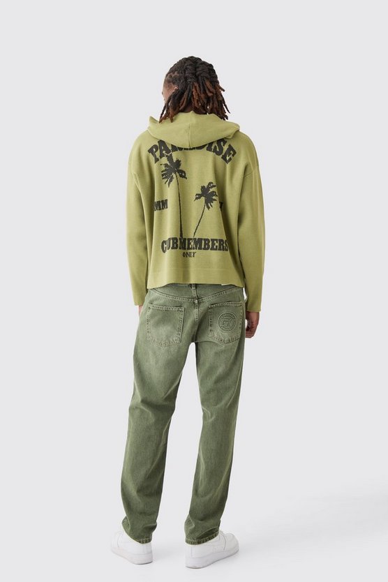 Kastiger Strick-Hoodie mit Print