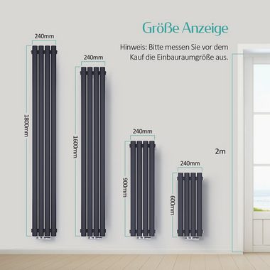 EMKE Heizkörper 600 x 240 mm Oval Paneelheizkörper Flach Heizkörper Klein Design, Vertikal Einlagig/Doppellagig, Mittelanschluss, Anthrazit/Weiß