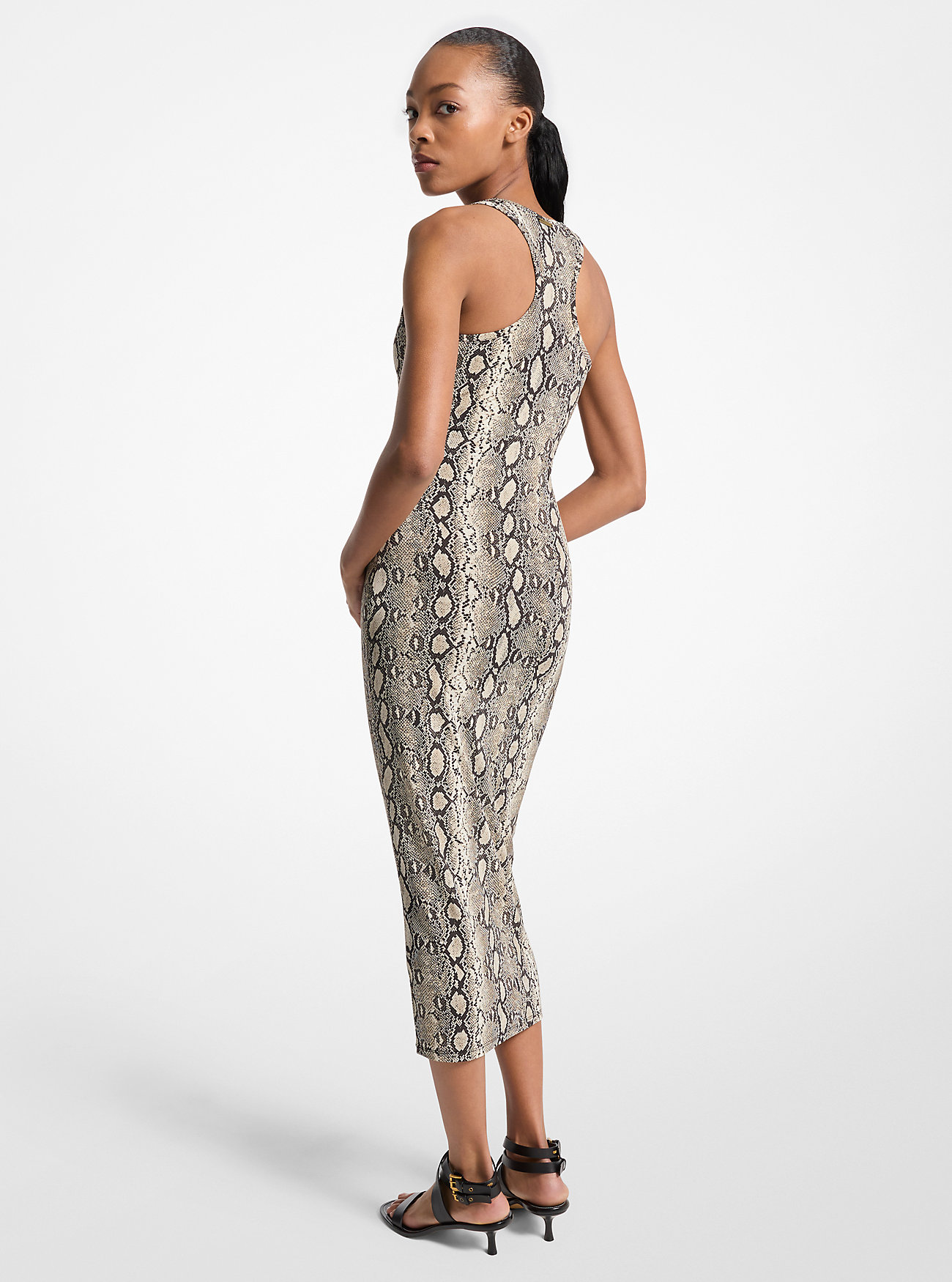 Slangeprint Stretch Jersey Kjole med Racerback - MYK ECRU
