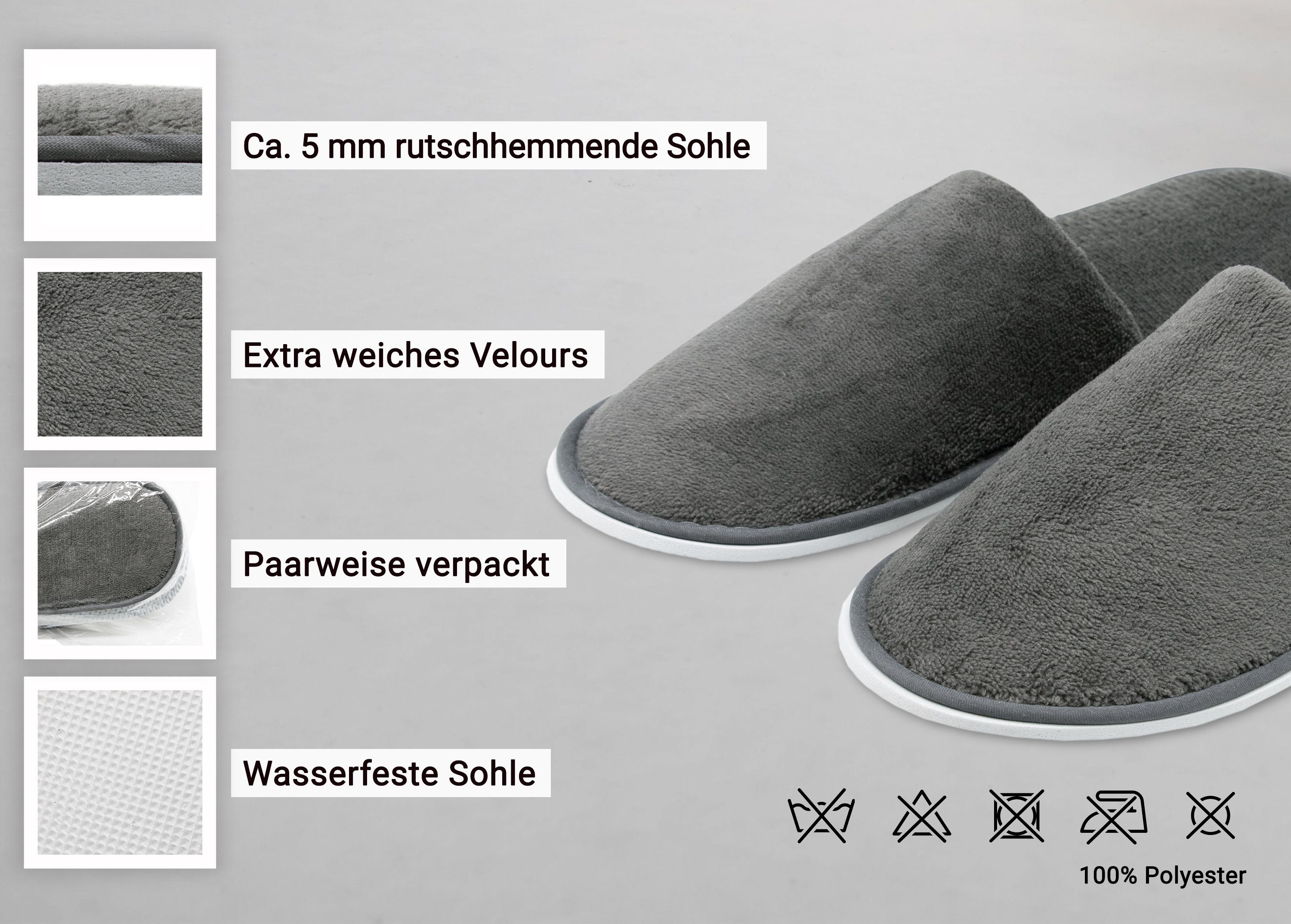 ZOLLNER Pantoffel (10-tlg) Universalgröße, 100% Polyester, vom Hotelwäschespezialisten