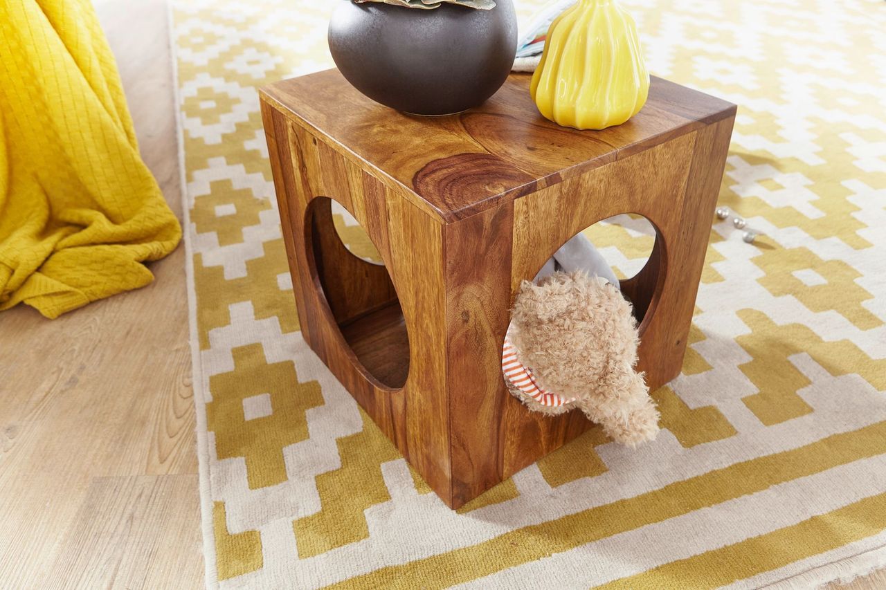 Wohnling Sheesham Massivholz Beistelltisch 35 x 35 cm Cube