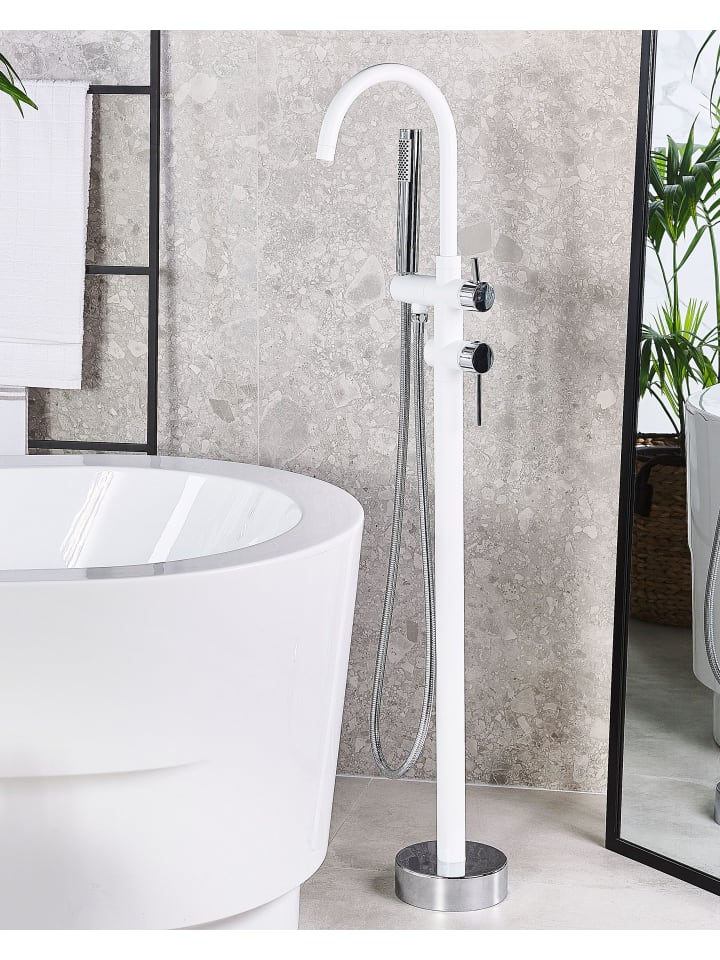 Beliani Wannenarmaturen TUGELA in Weiß/Silber - (W) 21 x (H) 116 x (L) 16 cm günstig kaufen onesize
