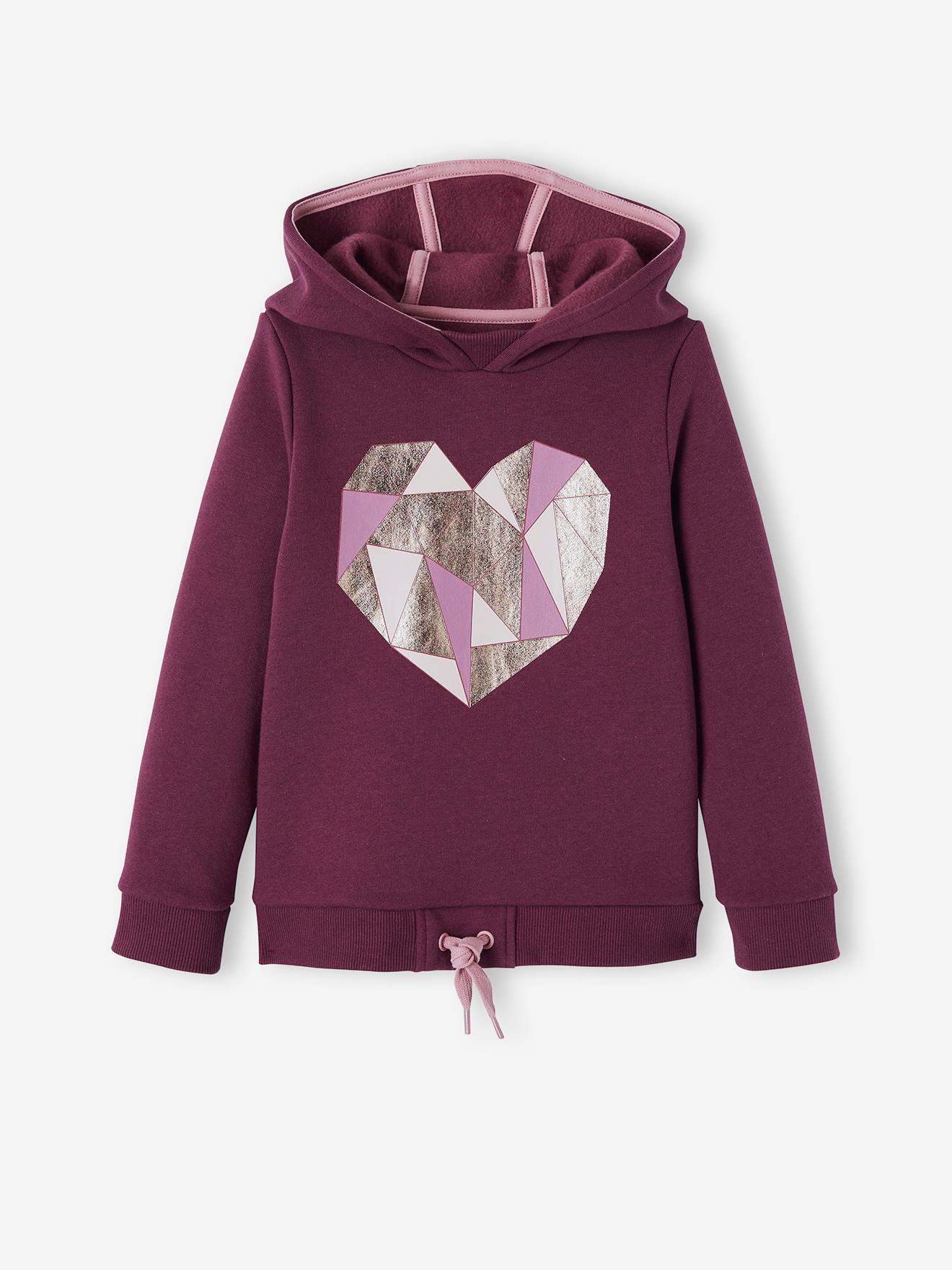 Ensemble de sport sweat coeur irisé + legging fille prune
