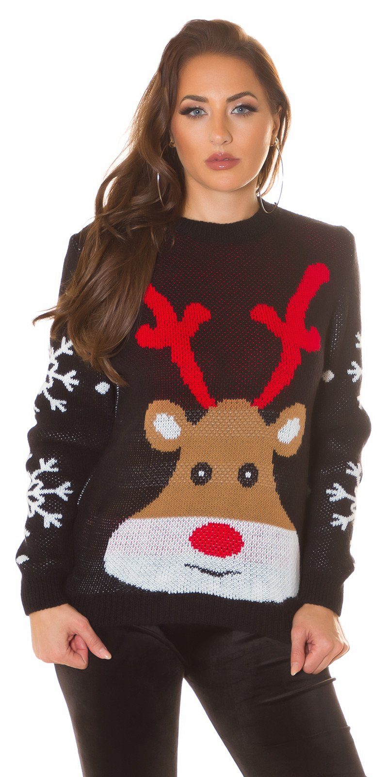 Koucla Weihnachtspullover Strickpullover mit Rundhalsausschnitt und Rentier-Motiv