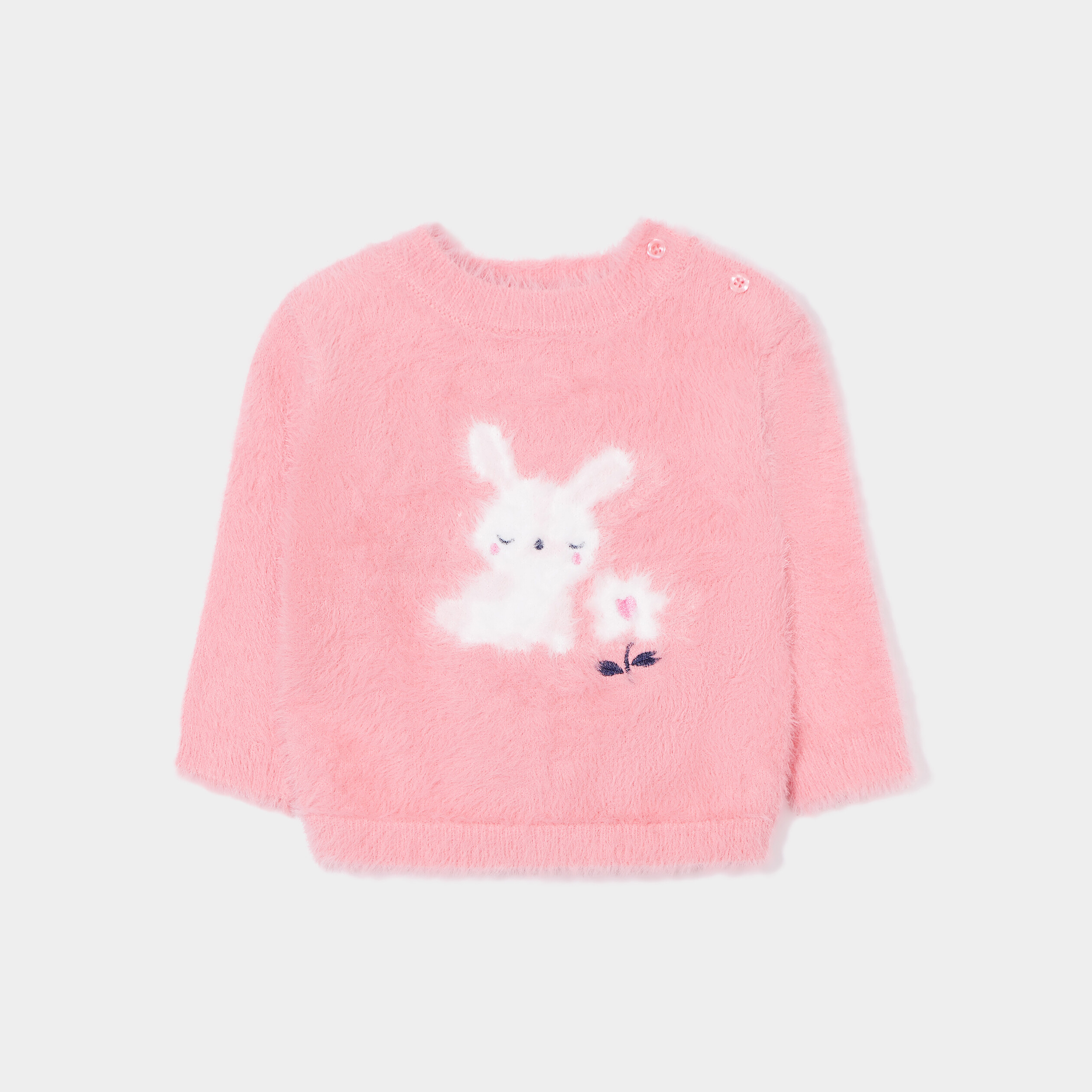 Pull droit mailles duveteuses Kimbaloo rose bébé fille | La Halle