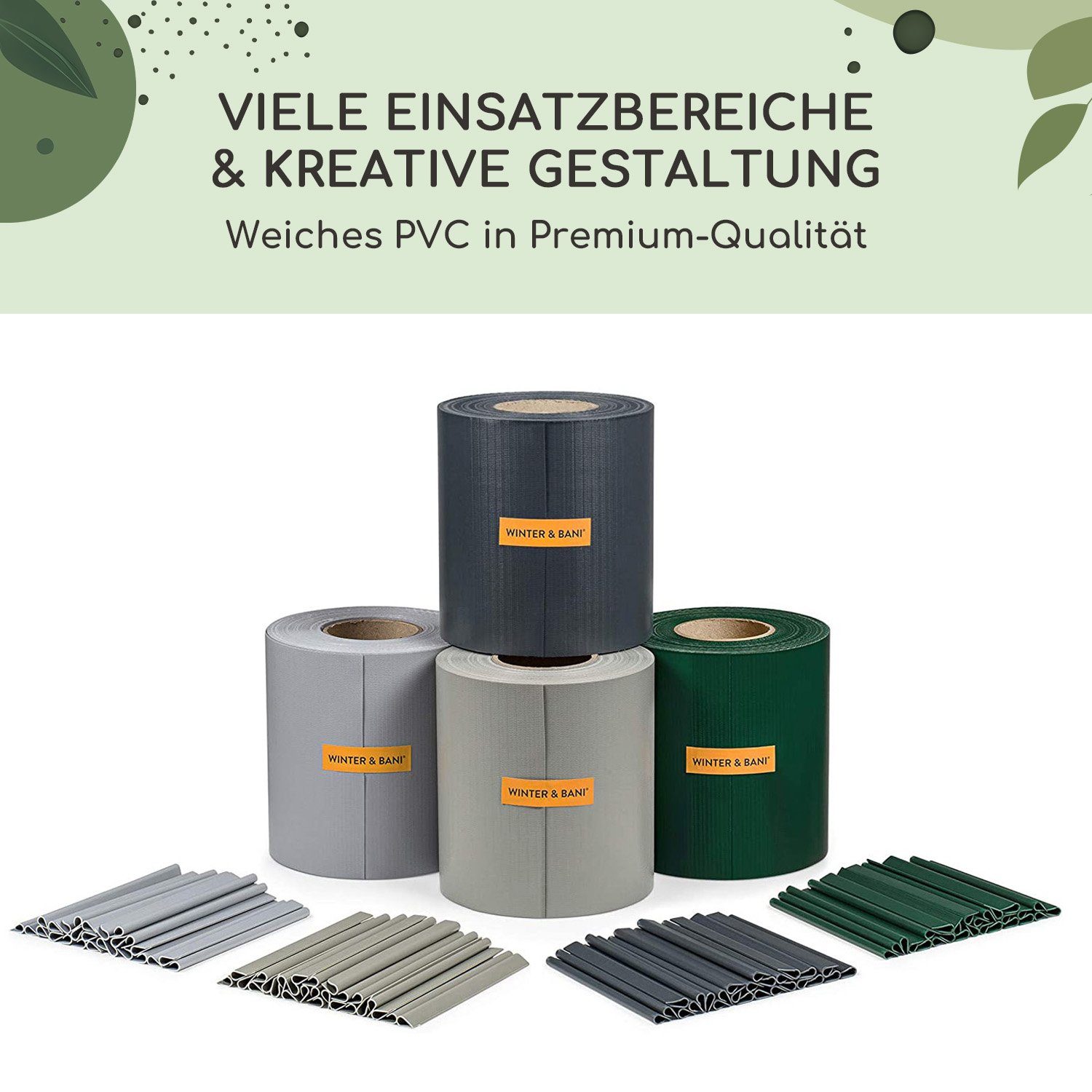 blumfeldt Balkonsichtschutz Sichtschutzstreifen Gartenzaun PVC 450 g/m² 50x19cm Clips Textilband Doppelstabmattenzäune Garten UV- witterungsbeständig