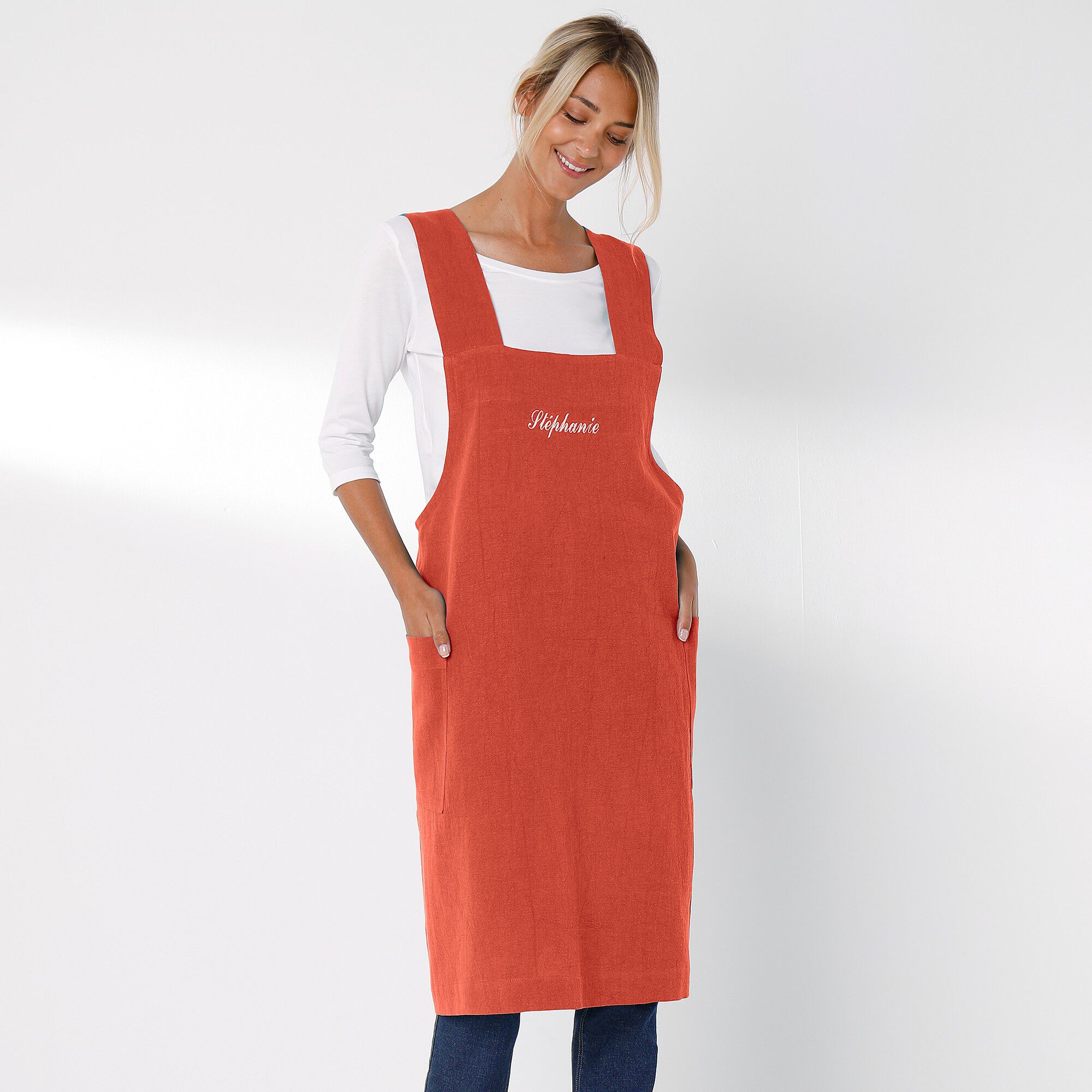 Tablier de cuisine japonais coton et lin uni personnalisable