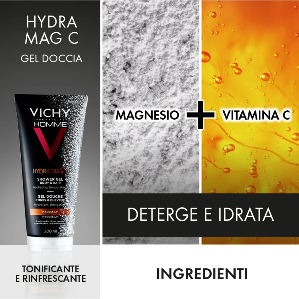 Vichy Homme Gavesett for menn Hydra Mag C dusjsåpe + Sensi barberskum - Ansikt og kropp, bad og dusj gavesett