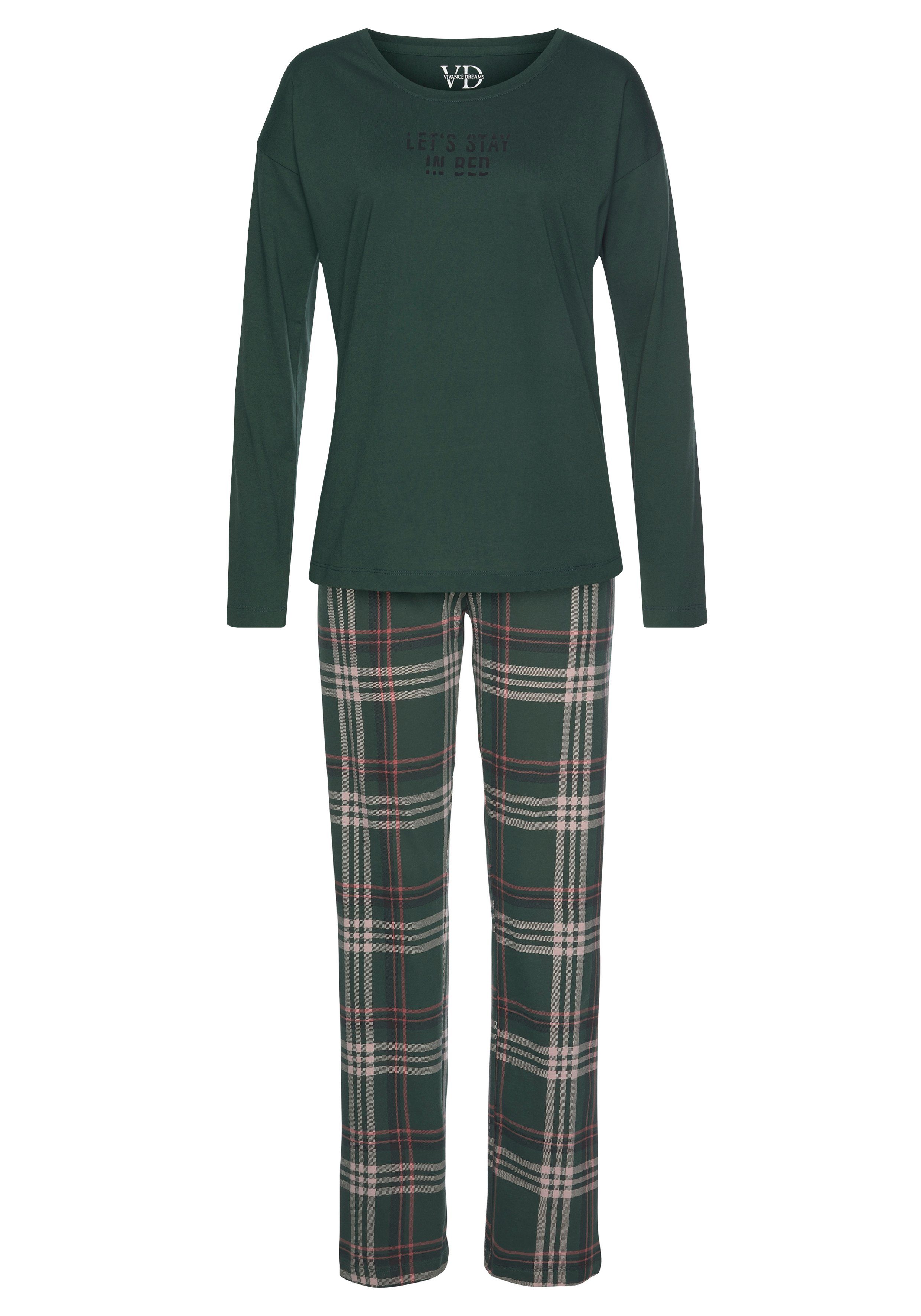 Vivance Dreams Pyjama (2 tlg., 1 Stück) mit Schriftprint und gemusterter Hose
