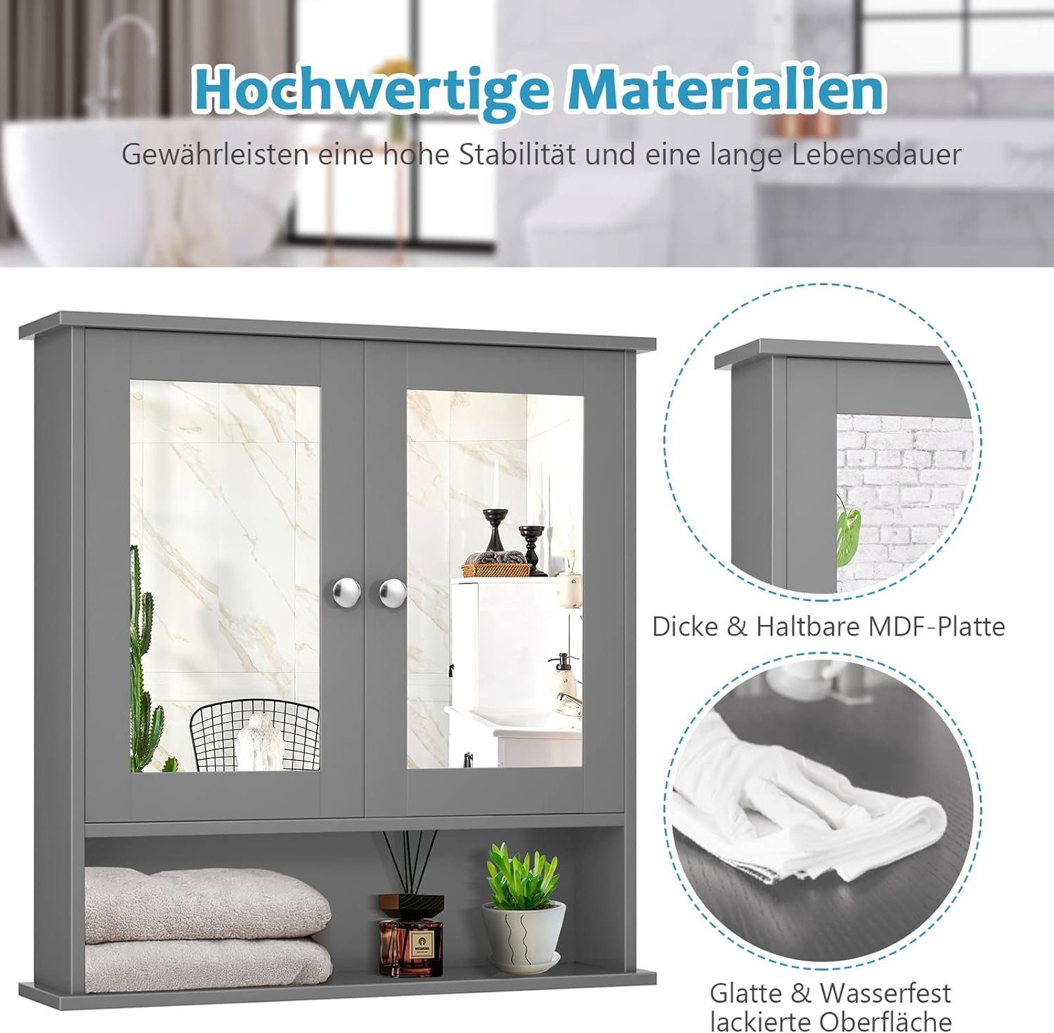 KOMFOTTEU Spiegelschrank Badezimmerspiegelschrank Wandschrank hängend, 56 x 13 x 58 cm