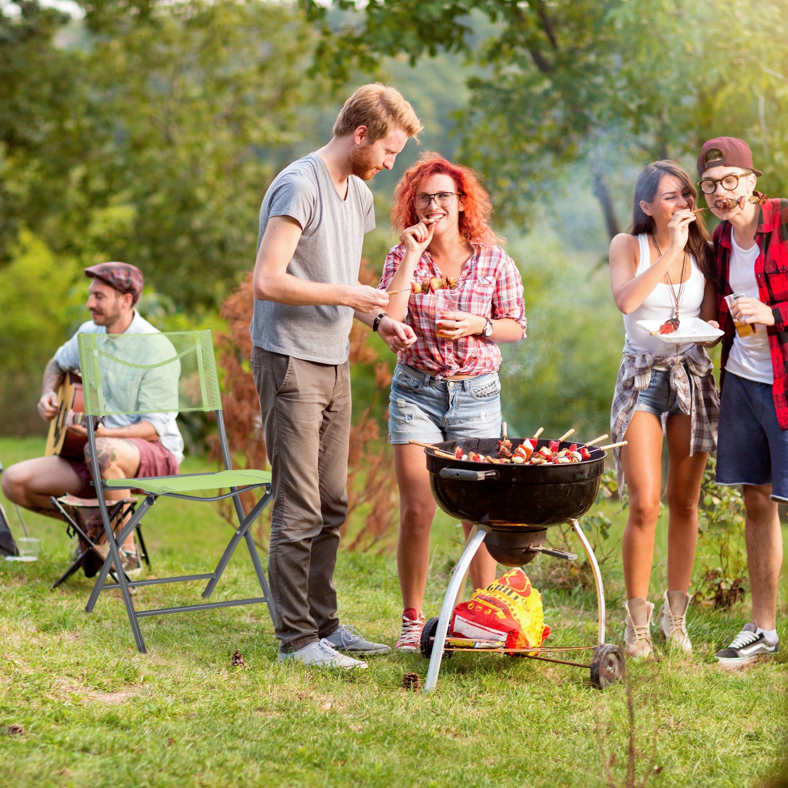 relaxdays Klappstuhl Klappbarer Gartenstuhl 2er Set grün