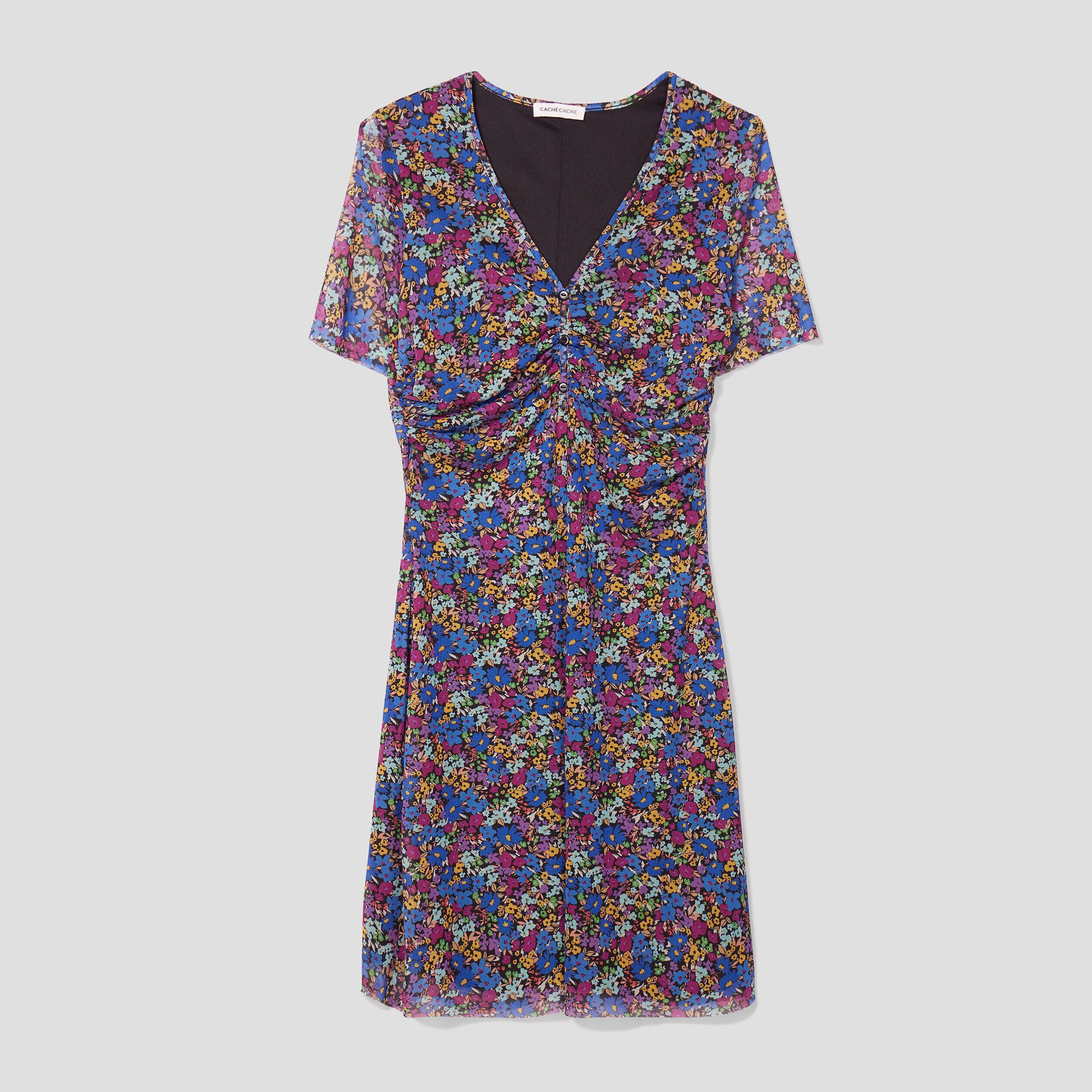 Robe évasée manches courtes noir femme | Cache Cache