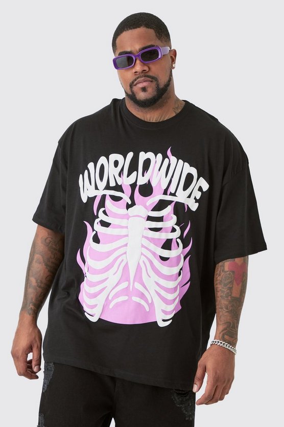 Plus weißes T-Shirt mit Worldwide Skelett-Print