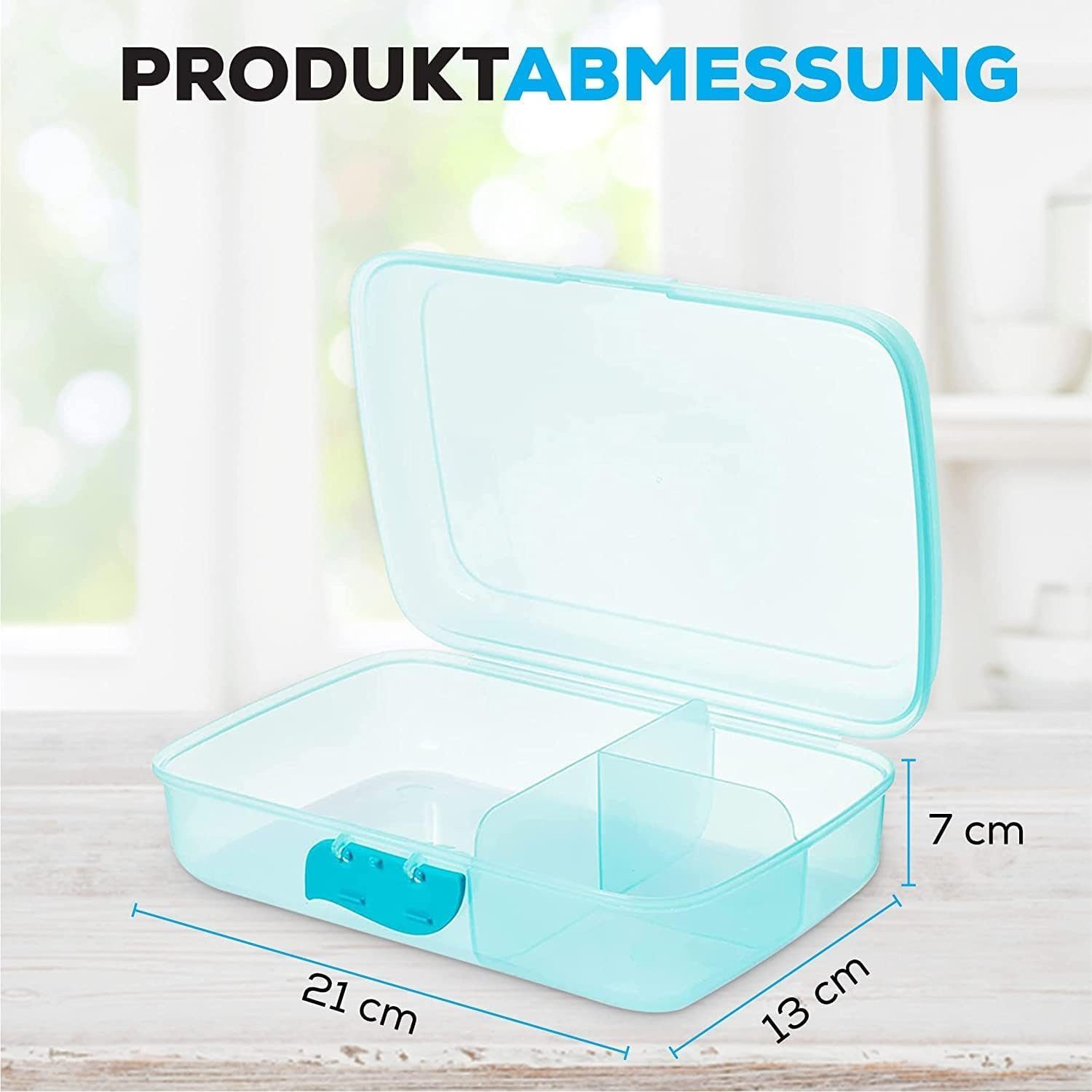 Centi Lunchbox Brotdose Kinder mit Fächern, Lunchboxen mit 3 Trennfächern, Kunststoff, (3er Set 7x21x16 cm), Frühstücksbox Brotzeitbox mit Clickverschluss