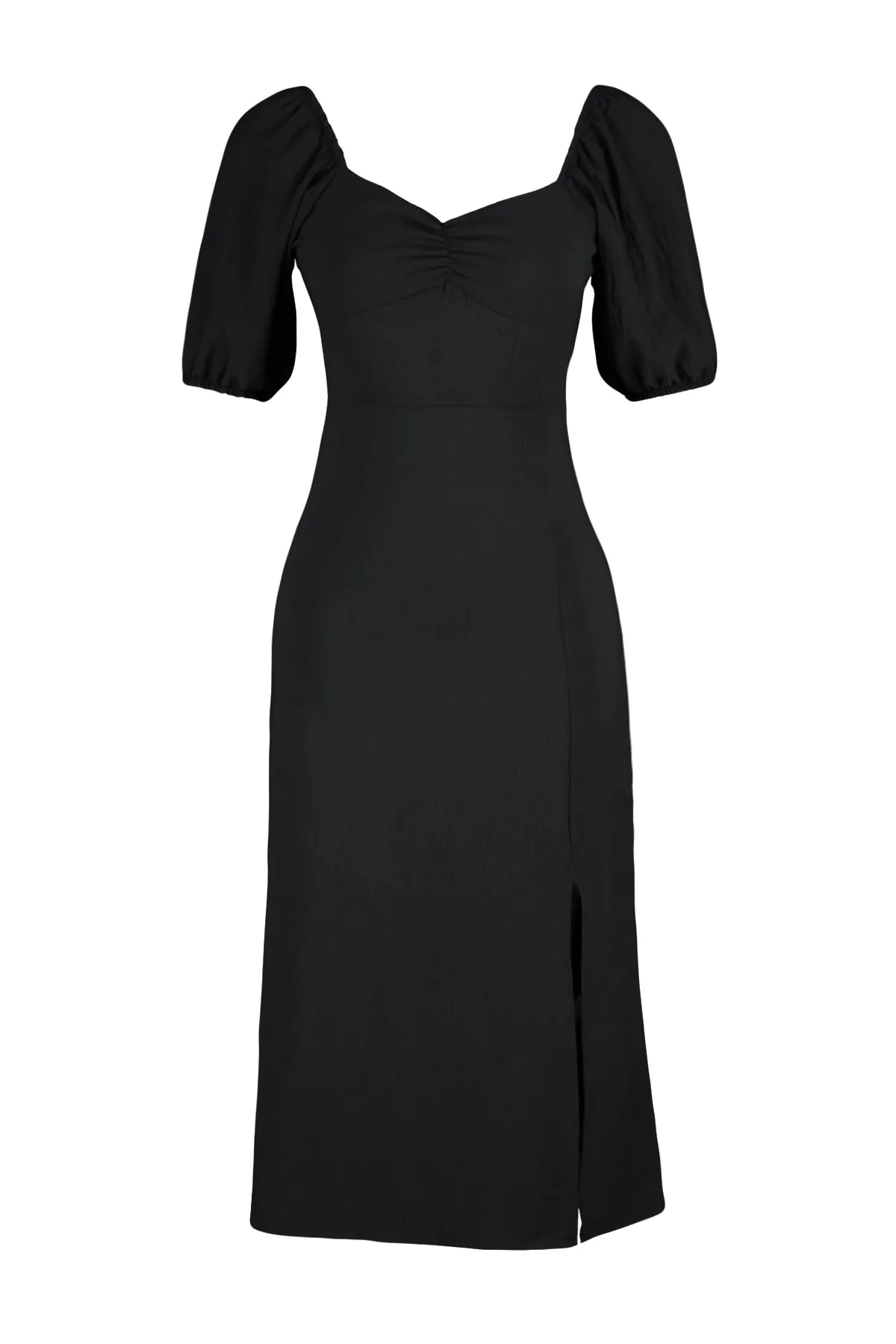 Trendyol Collection  Schwarzes, figurbetontes Midi-Webkleid mit Schlitz und Rückendetail TWOSS23EL01164